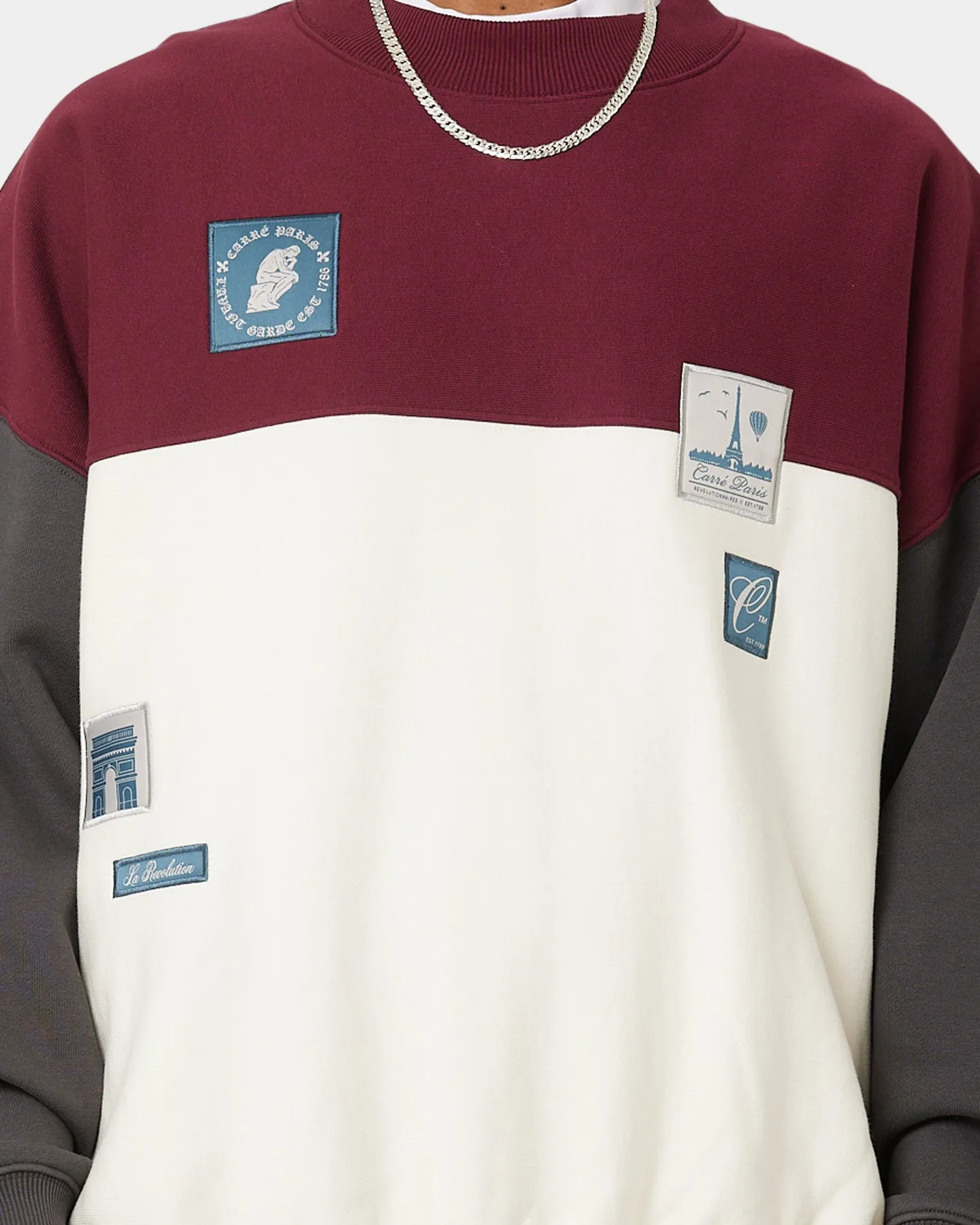 Carre Avant Oversized Panel Crewneck Maroon