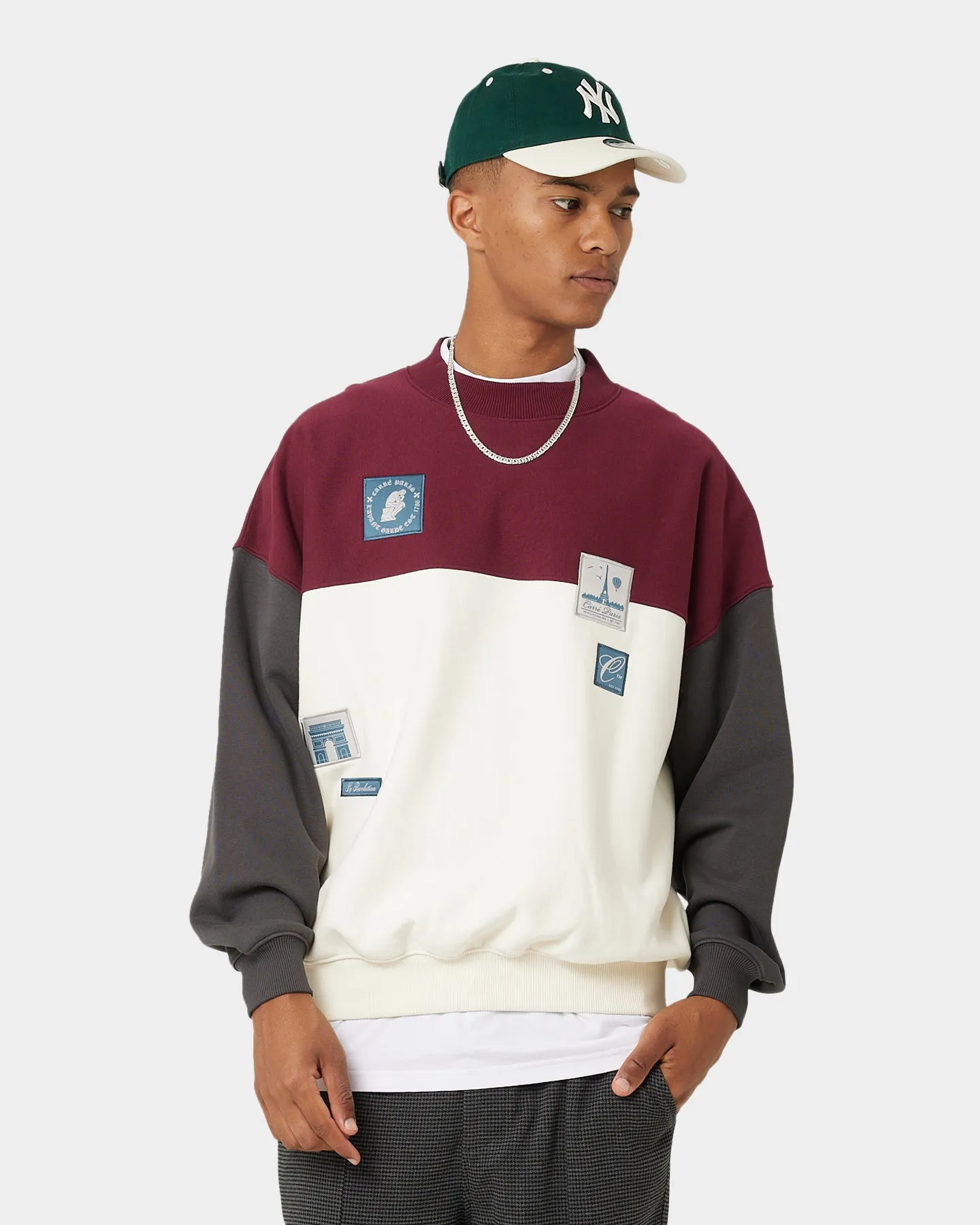 Carre Avant Oversized Panel Crewneck Maroon