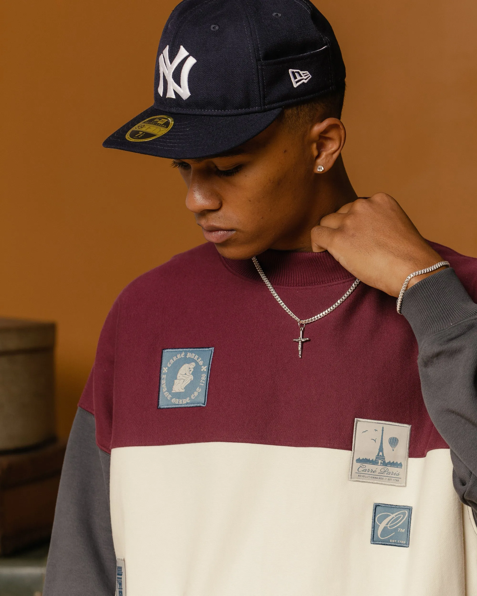 Carre Avant Oversized Panel Crewneck Maroon