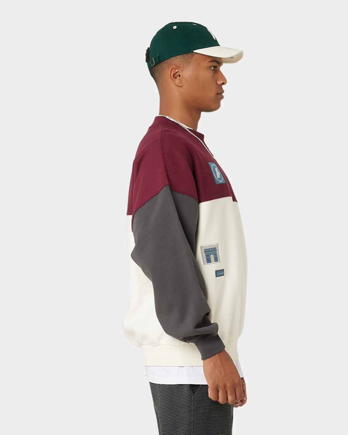 Carre Avant Oversized Panel Crewneck Maroon