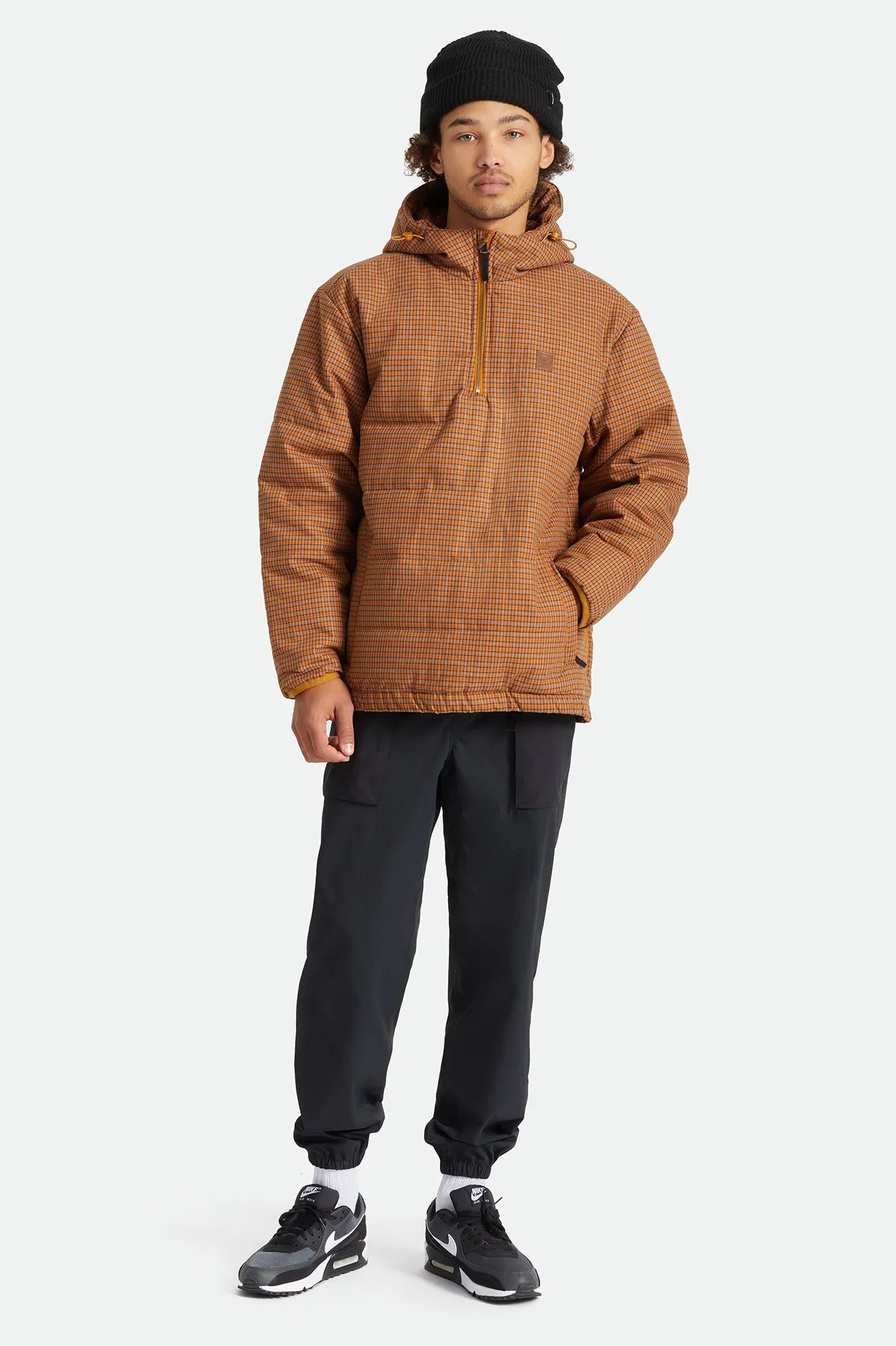 Cass 1/2 Zip Hooded Puffer Jacket - Brick Plaid