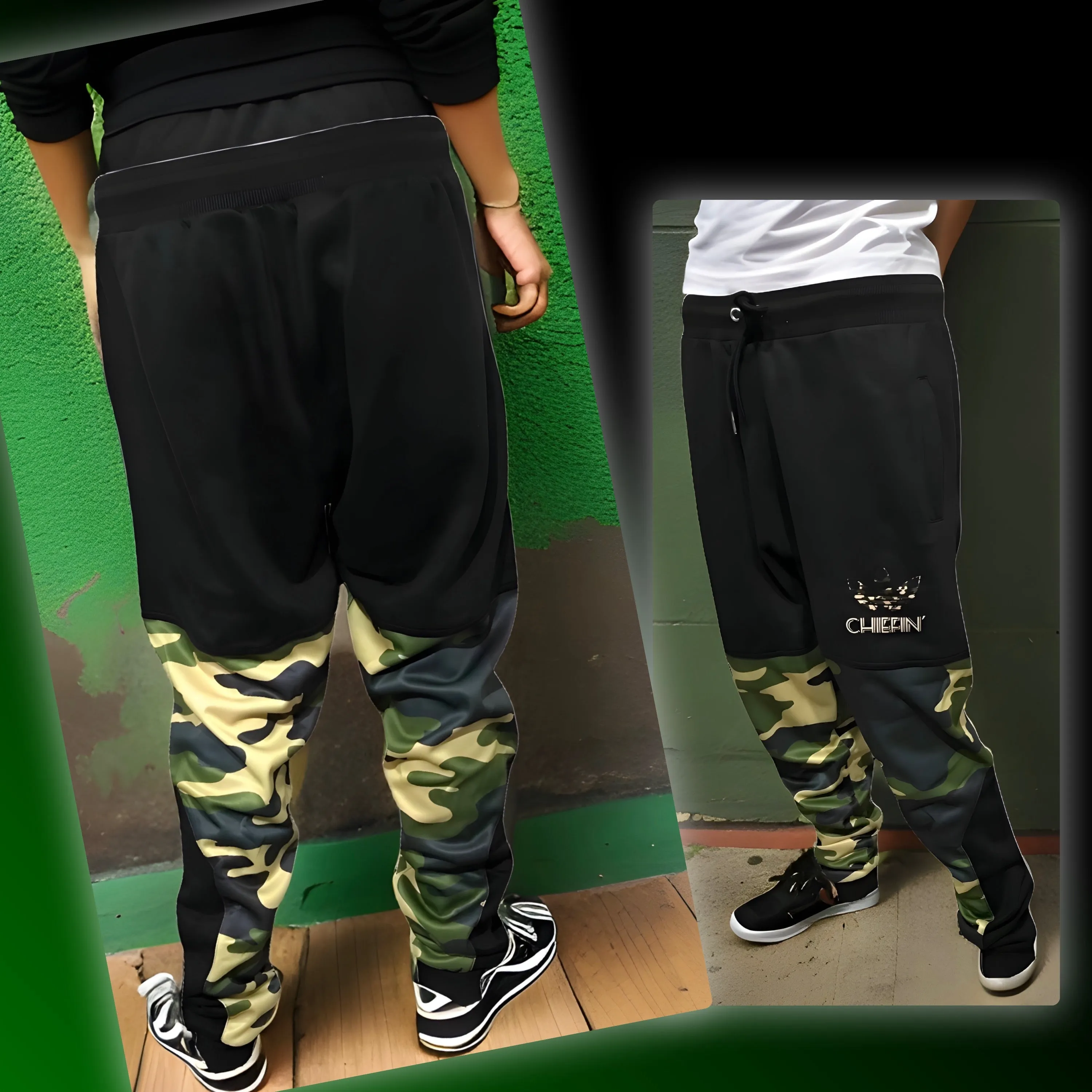 ^CHIEFIN’ ADI-FEATHER^ (GREEN CAMOUFLAGE) LUX JOGGER SWEATPANTS (CUT & SEW)