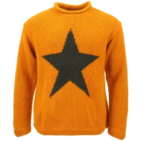 Chunky Wool Knit Star Jumper - Gold & Brown