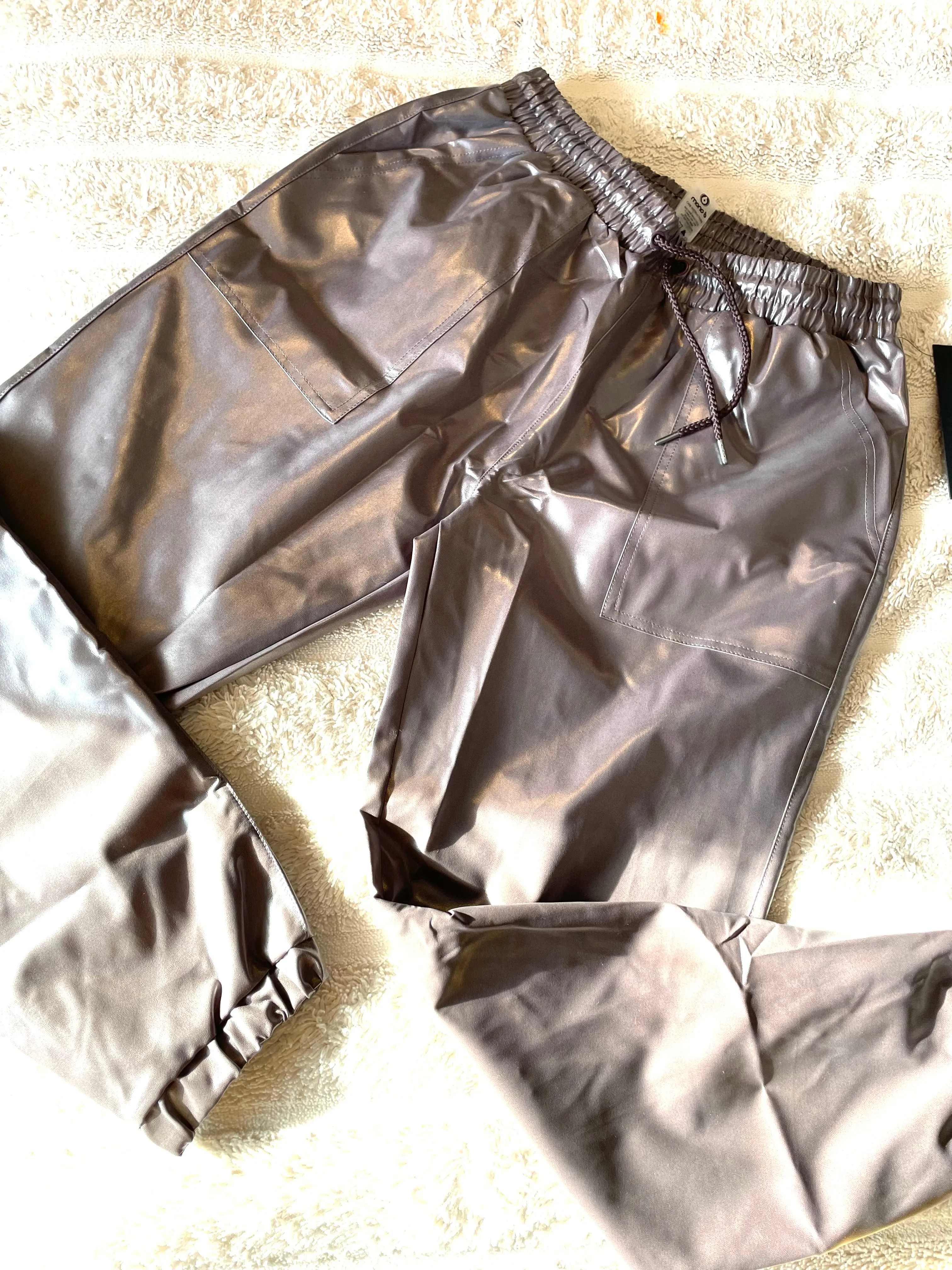 Coffee Leather-Like Joggers