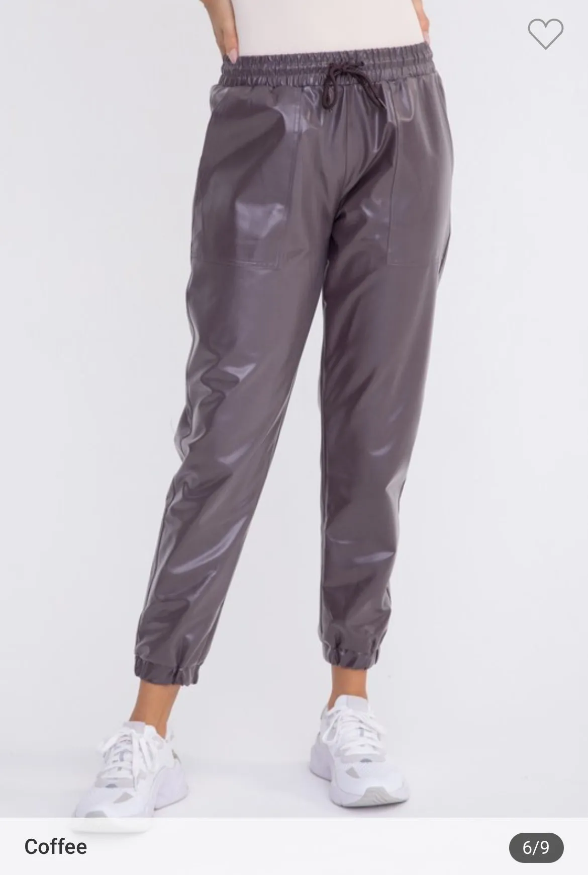 Coffee Leather-Like Joggers