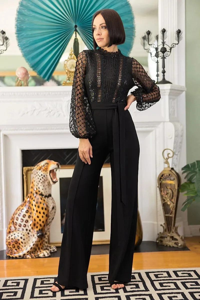 Crochet, Sheer Mesh Sequined Polka Dot Jumpsuit