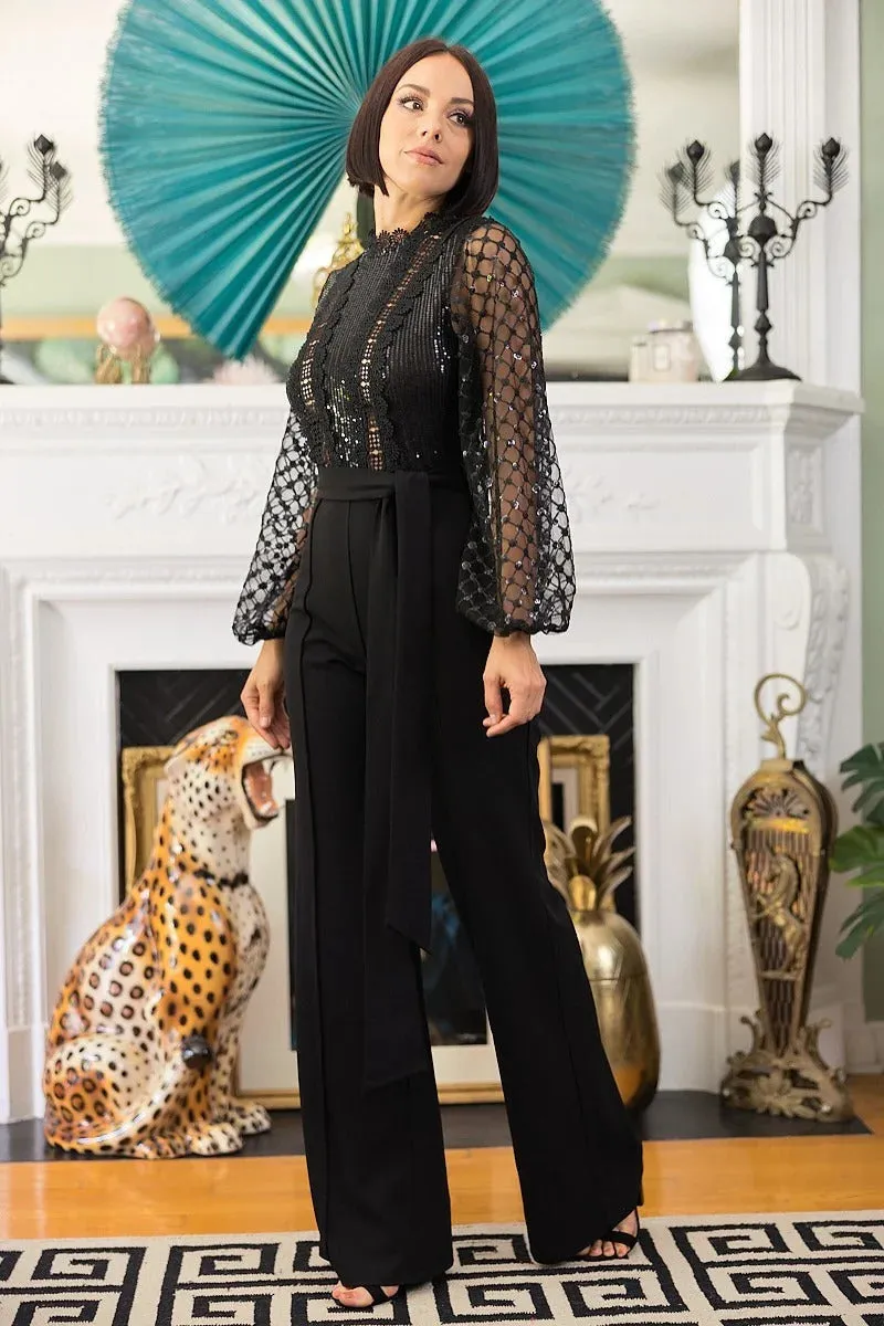 Crochet, Sheer Mesh Sequined Polka Dot Jumpsuit