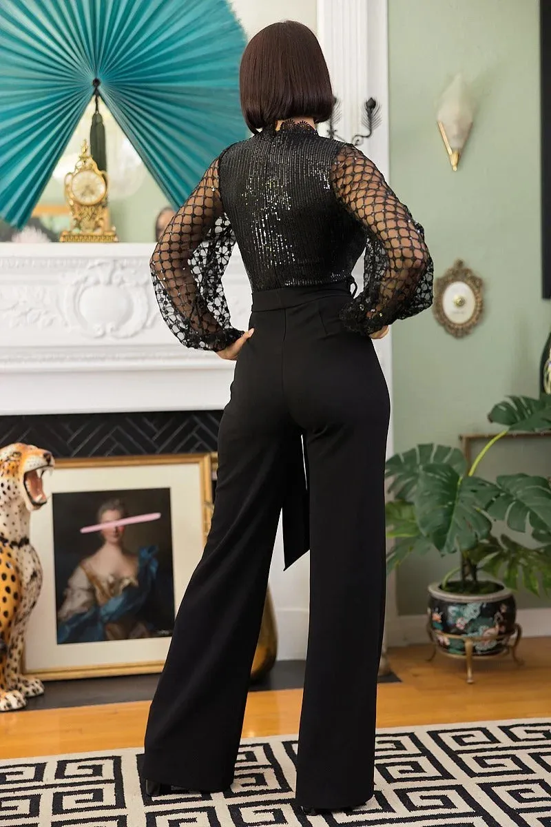 Crochet, Sheer Mesh Sequined Polka Dot Jumpsuit