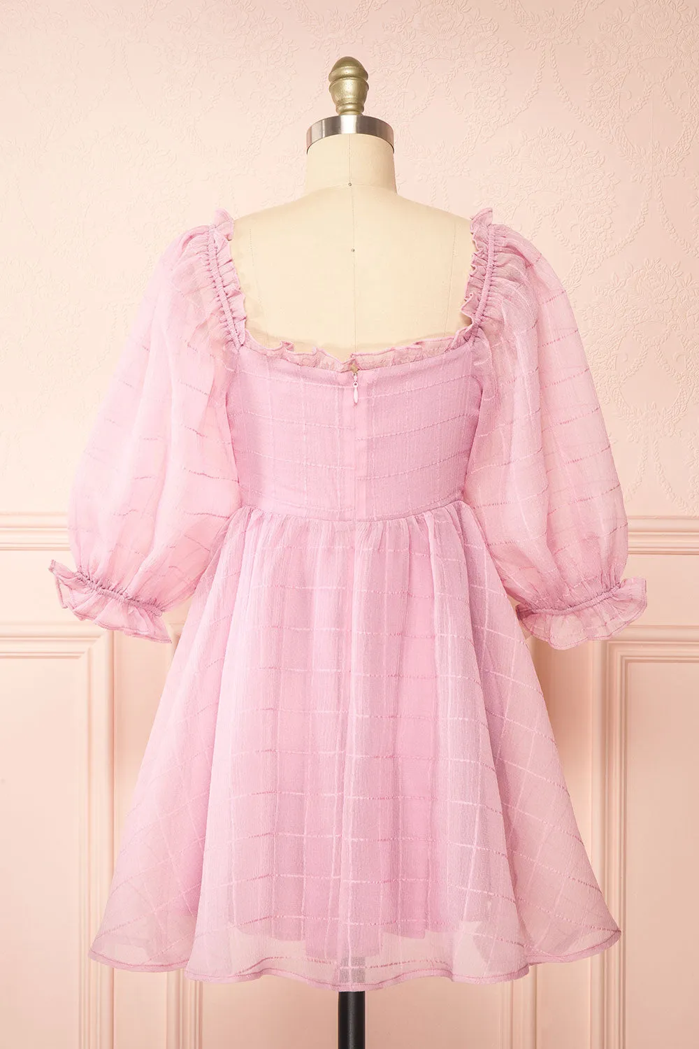 Crocus | Pink Plaid Babydoll Dress w/ Puffy Sleeves