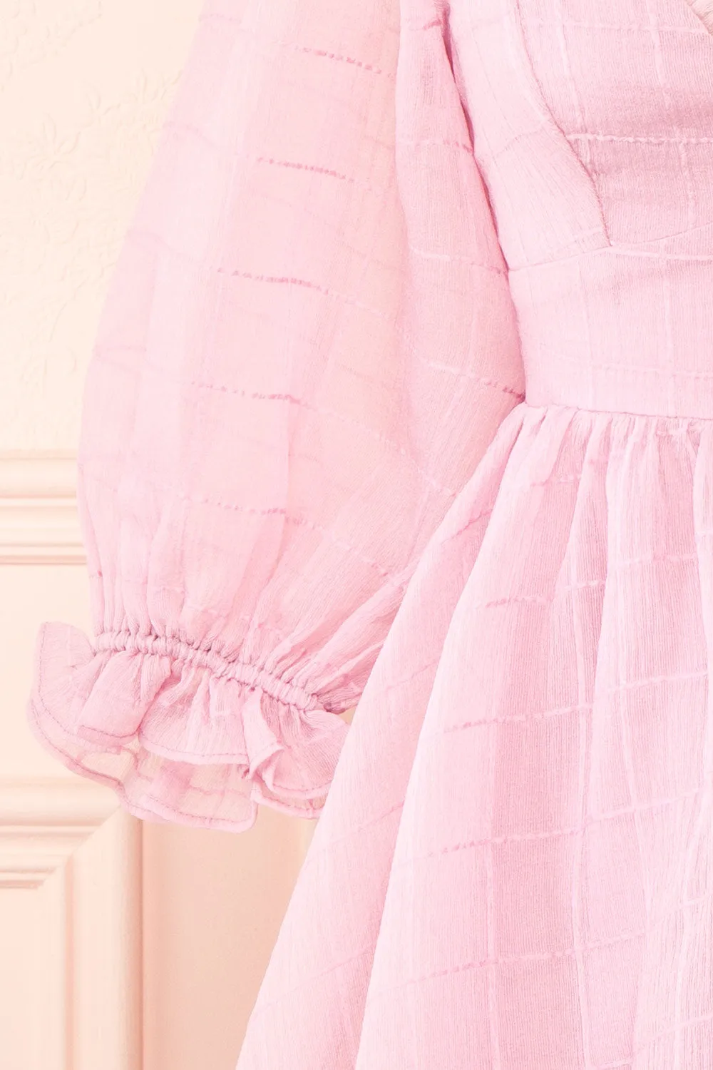 Crocus | Pink Plaid Babydoll Dress w/ Puffy Sleeves