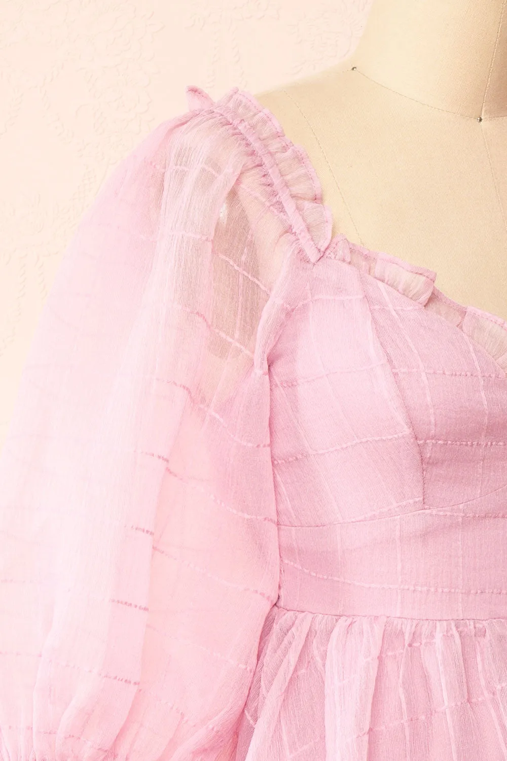 Crocus | Pink Plaid Babydoll Dress w/ Puffy Sleeves