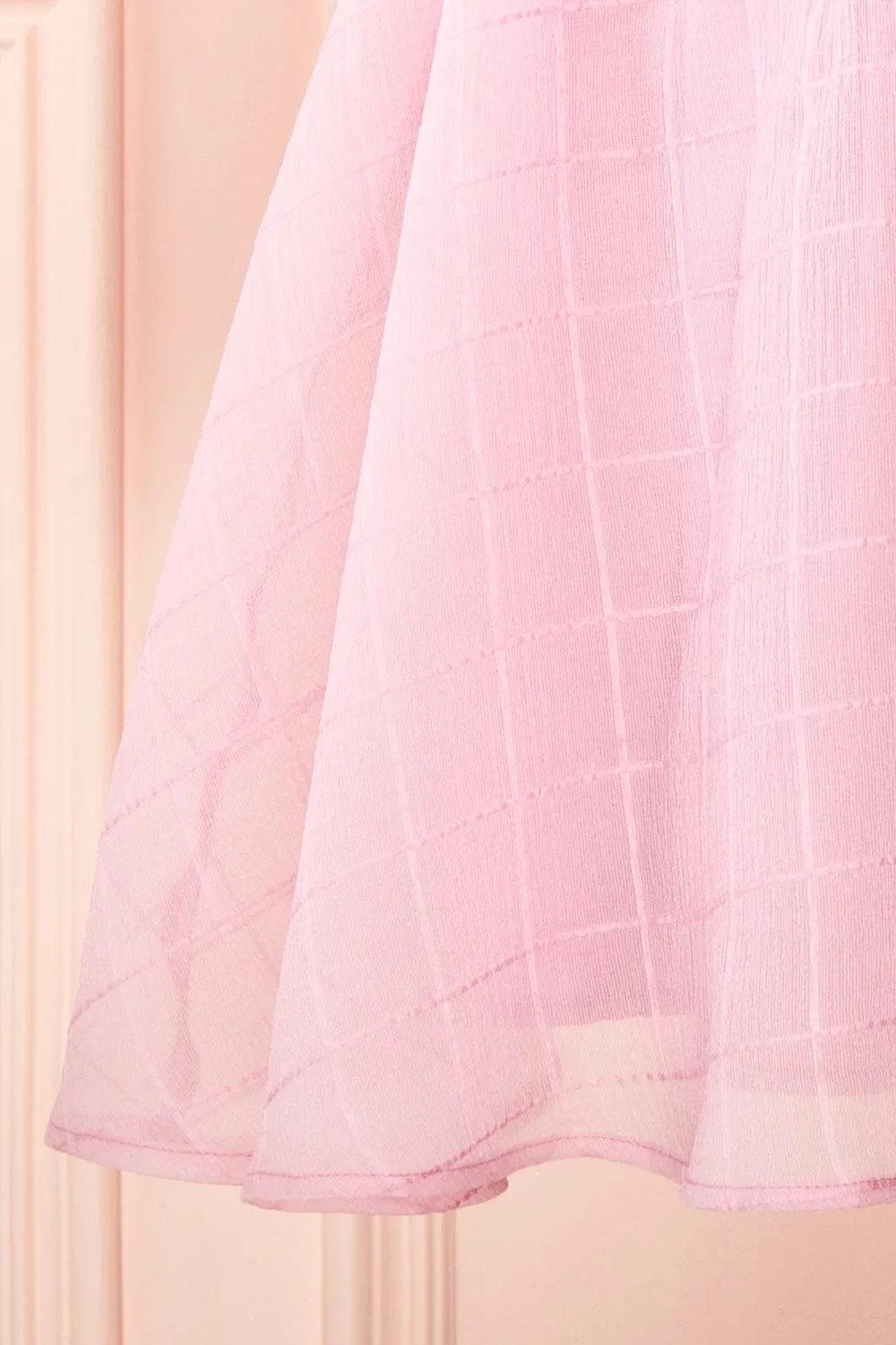 Crocus | Pink Plaid Babydoll Dress w/ Puffy Sleeves