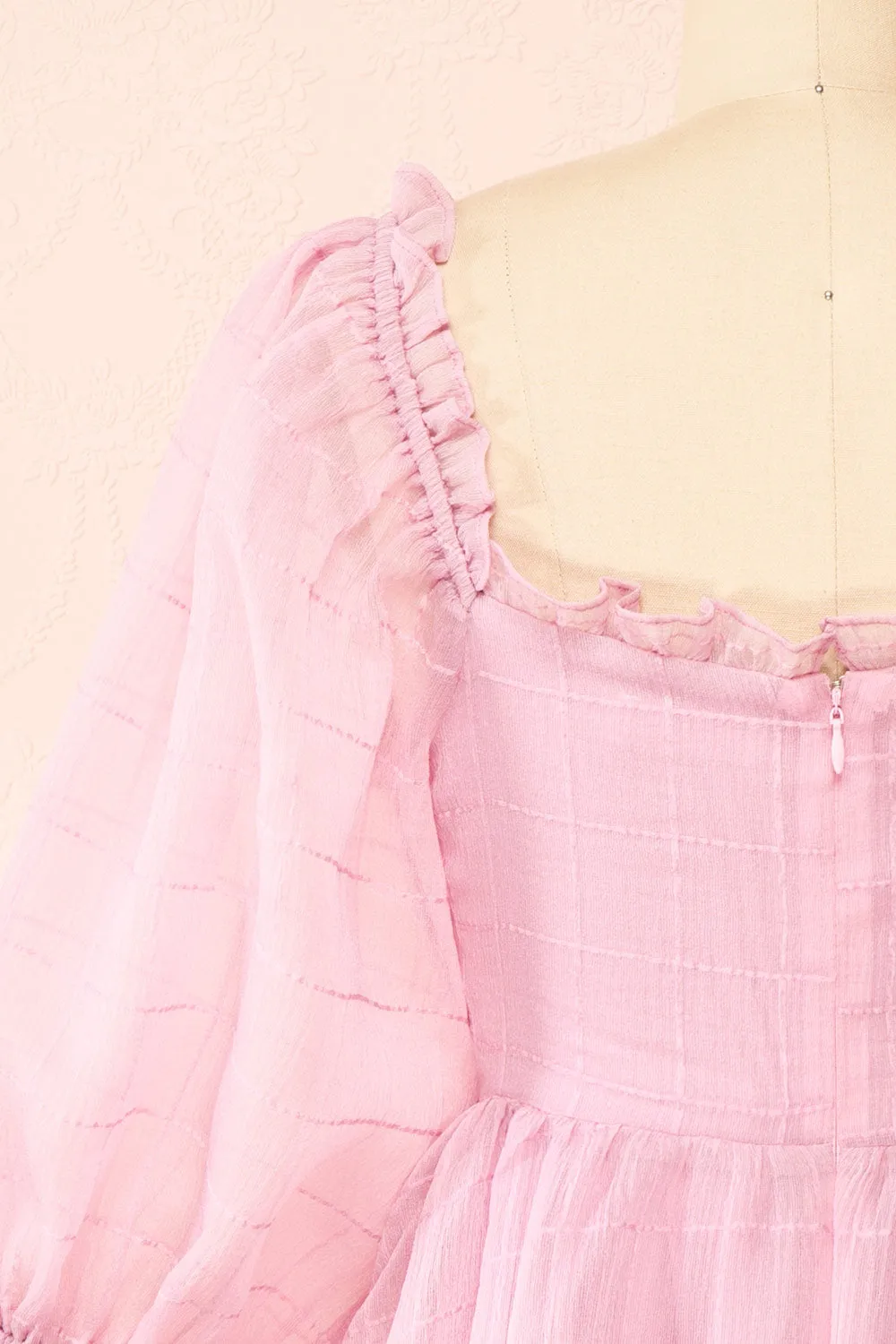 Crocus | Pink Plaid Babydoll Dress w/ Puffy Sleeves