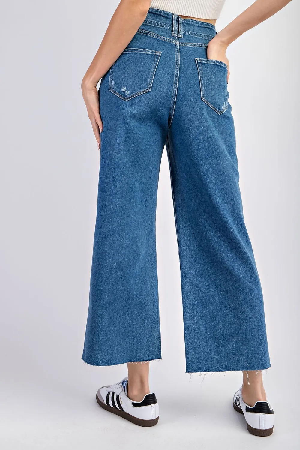 Cropped denim straight leg jeans