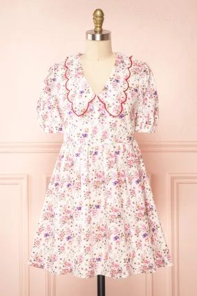 Crustalam | Floral Babydoll Dress w/ Scalloped Collar