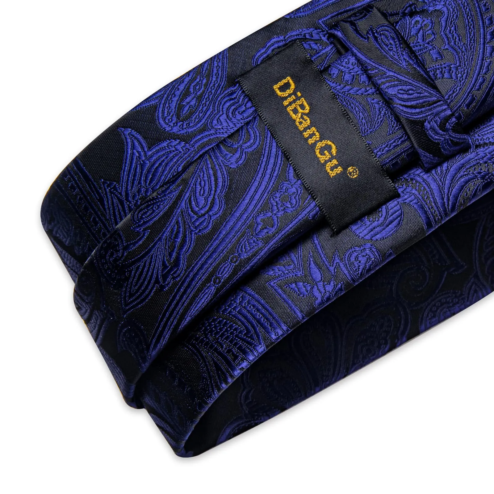 DiBanGu Dress Tie Midnight Blue Floral Mens Silk Business Work Tie Handkerchief Cufflinks Set