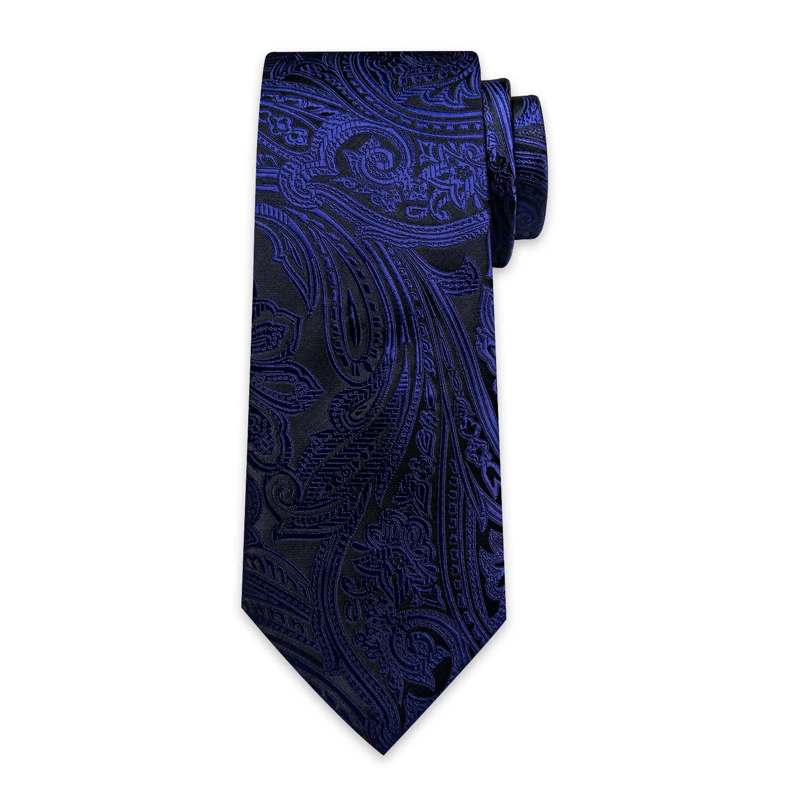 DiBanGu Dress Tie Midnight Blue Floral Mens Silk Business Work Tie Handkerchief Cufflinks Set