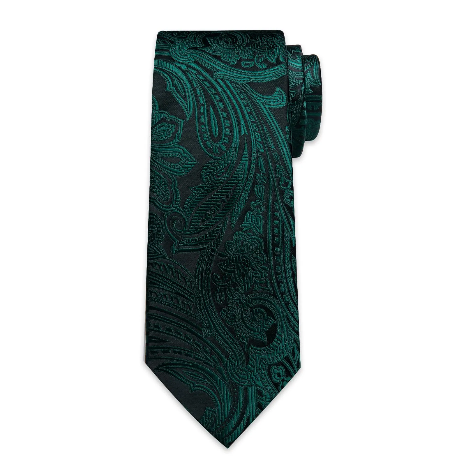 DiBanGu Dress Tie Phthalo Green Paisley Mens Silk Wedding Tie Pocket Square Cufflinks Set