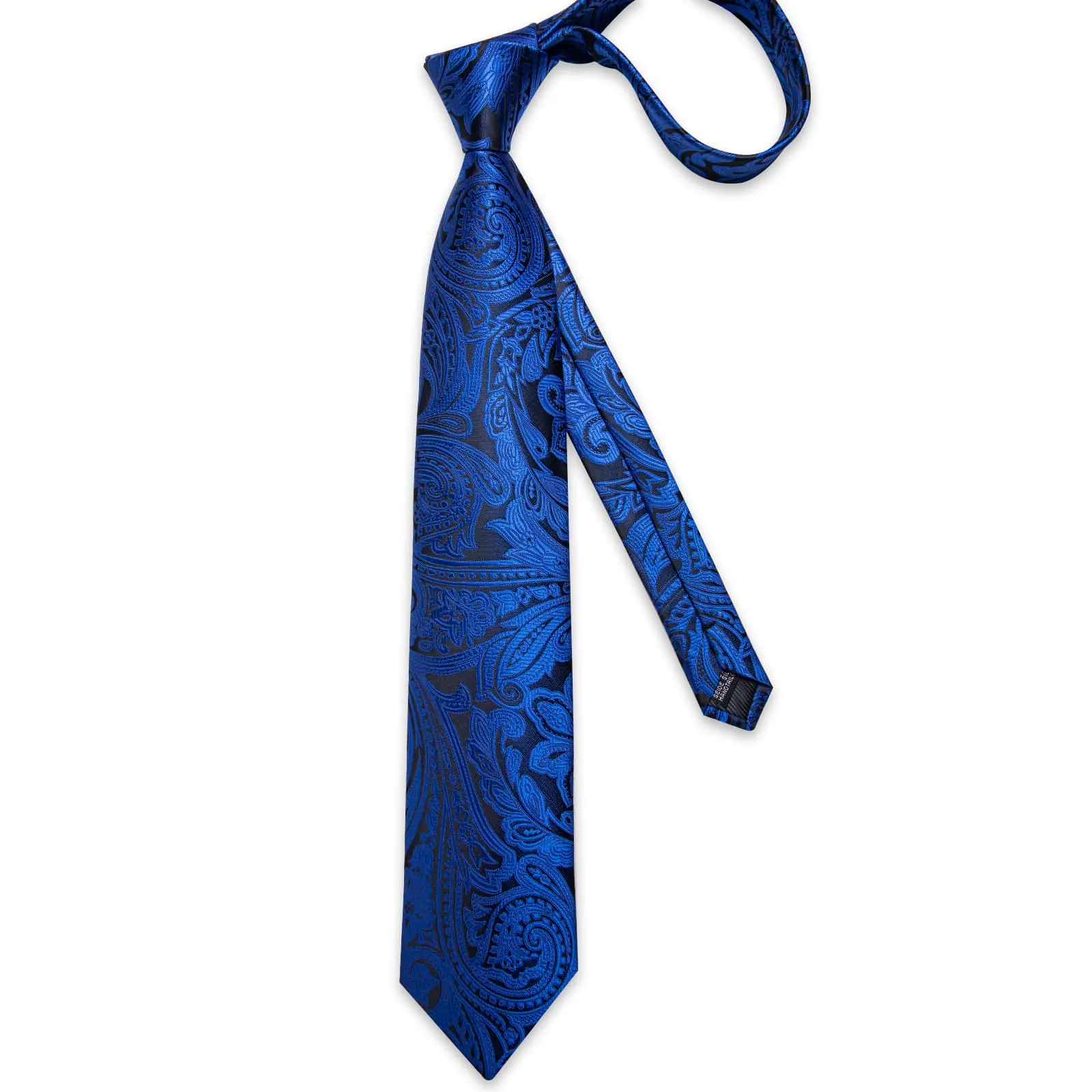 DiBanGu Dress Tie Smalt Blue Floral Mens Silk Work Tie Handkerchief Cufflinks Set