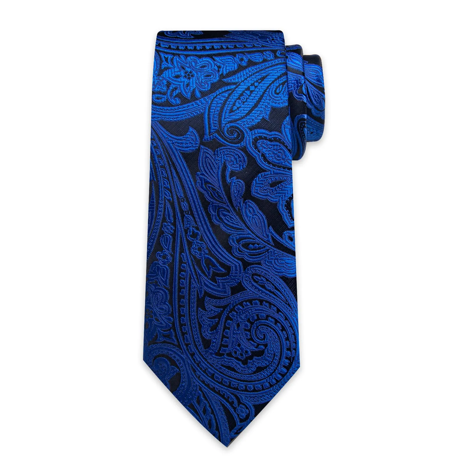 DiBanGu Dress Tie Smalt Blue Floral Mens Silk Work Tie Handkerchief Cufflinks Set