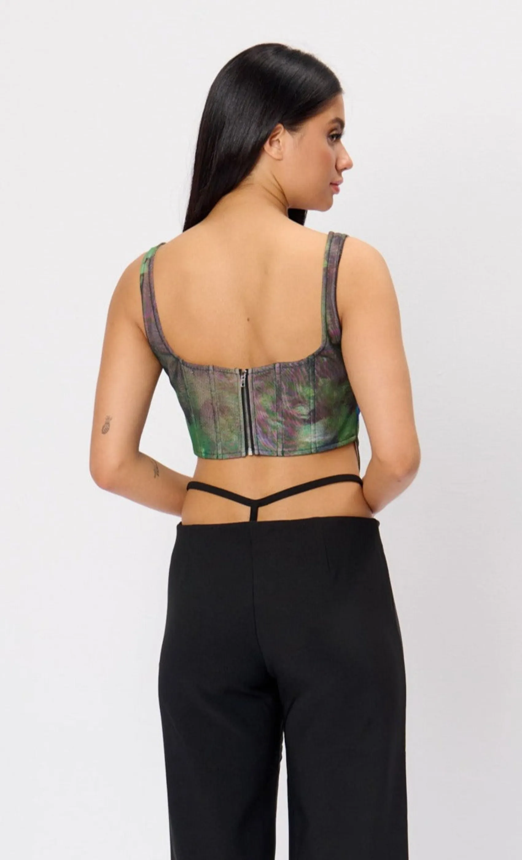 Digital Print Mesh Corset Top