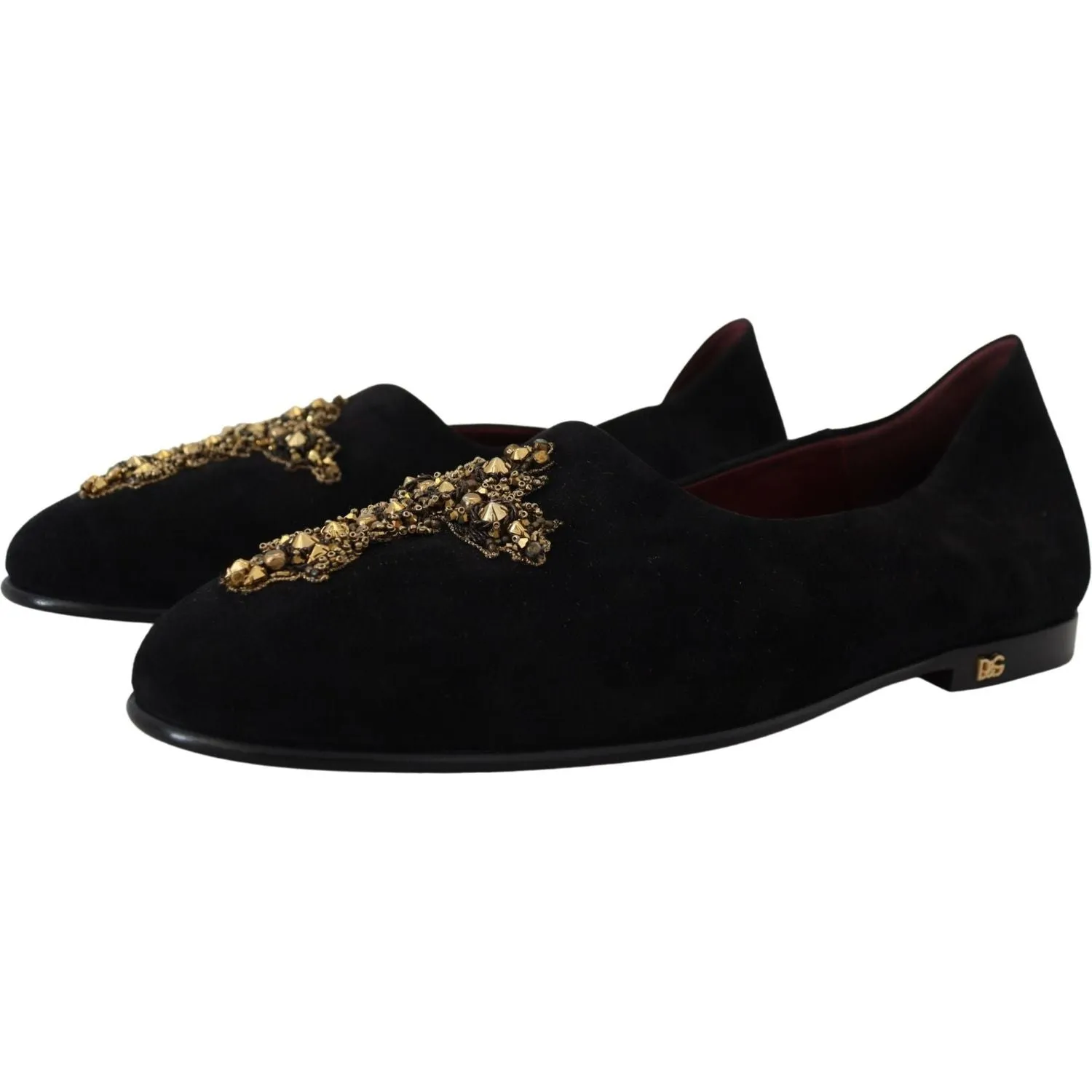 Dolce & Gabbana Black Gold Crystal Sequined Loafers