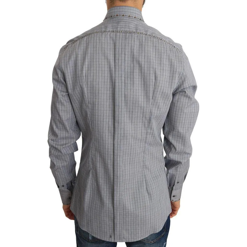 Dolce & Gabbana Elegant Gray Checkered Slim Fit Casual Shirt