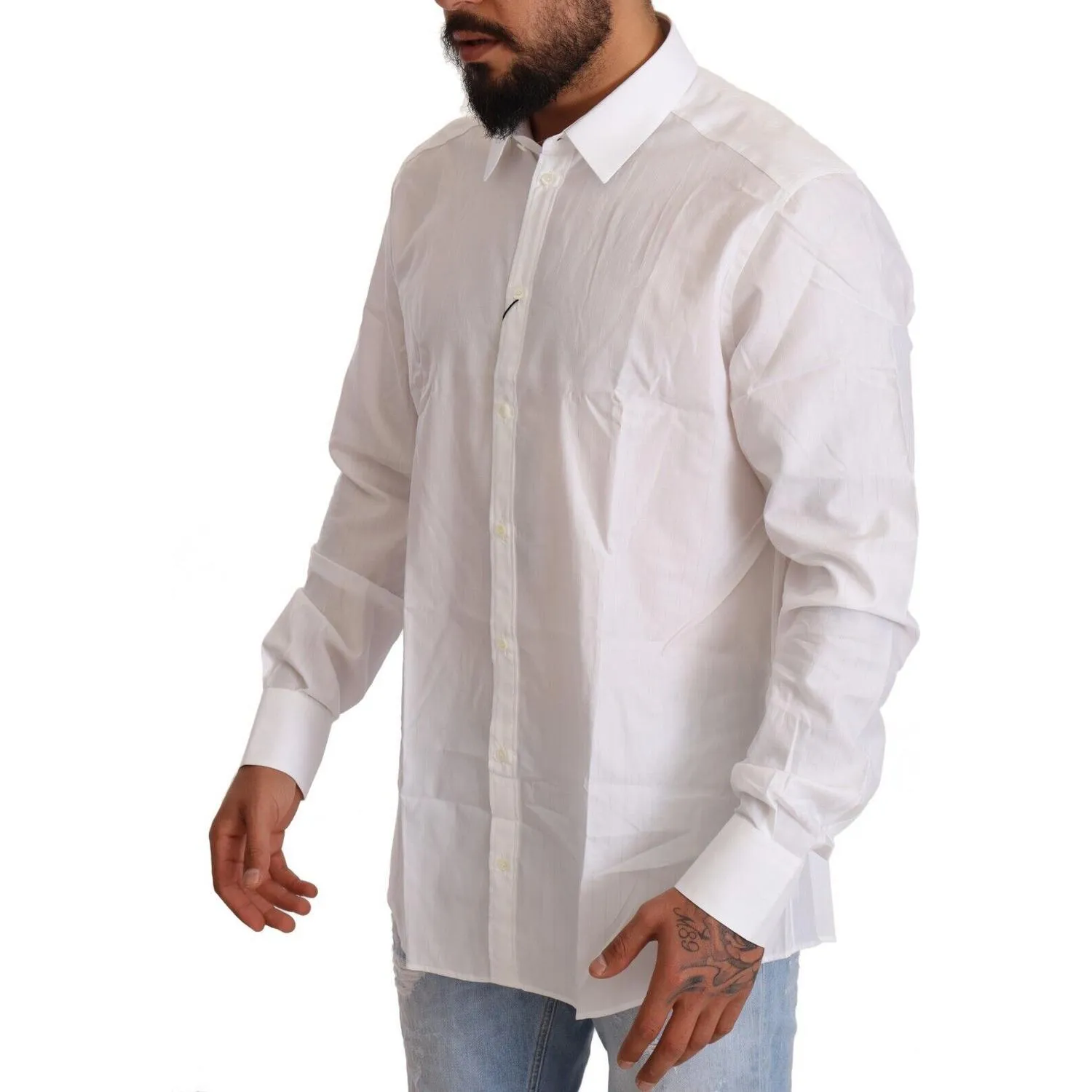 Dolce & Gabbana White Cotton Martini Fit Shirt