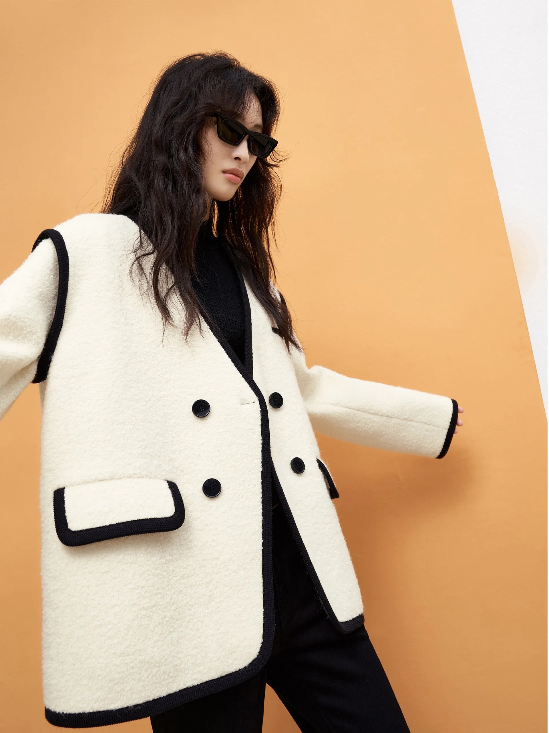 Double Breasted Contrast Midi Coat