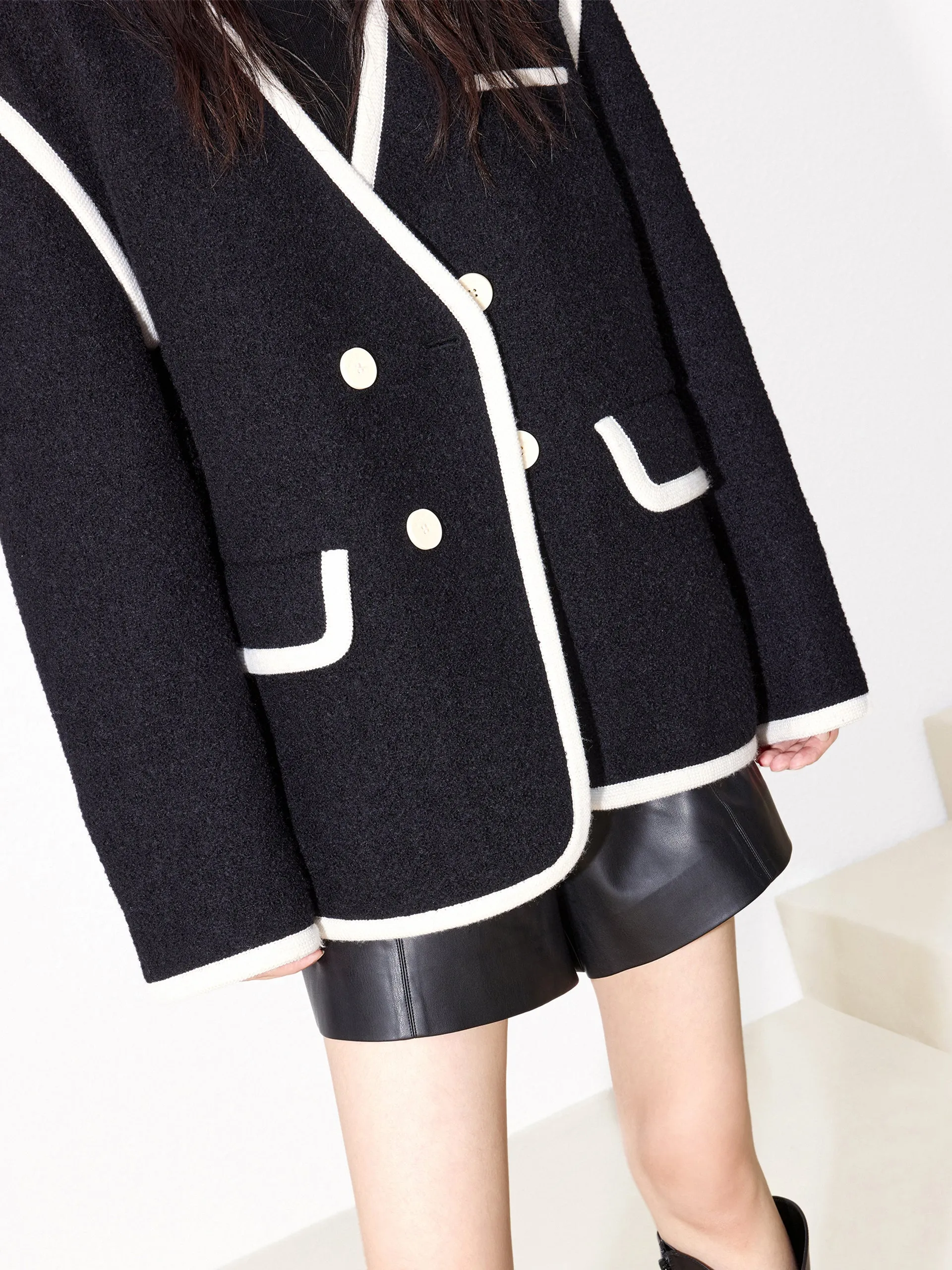 Double Breasted Contrast Midi Coat