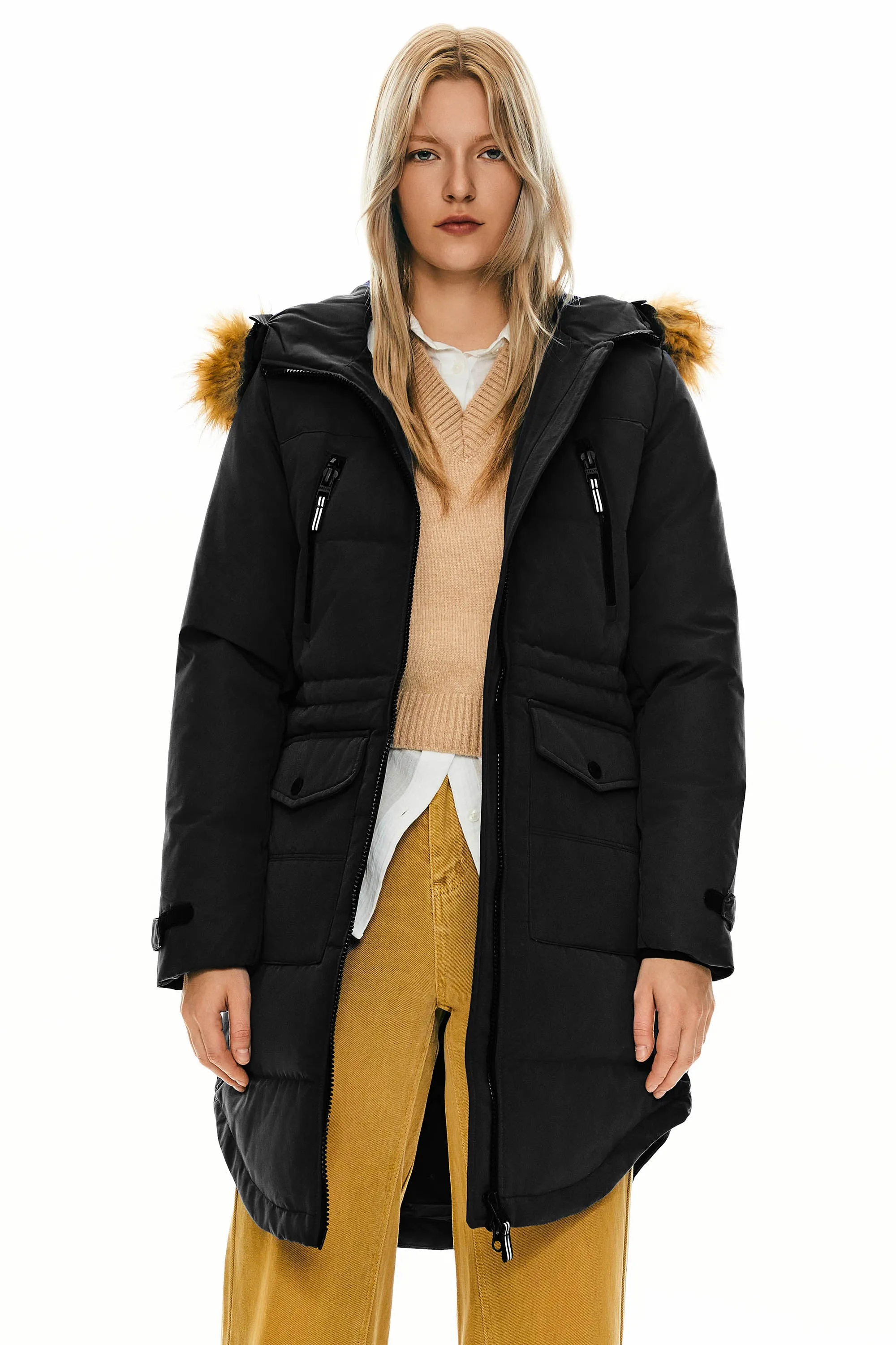 Drawstring Hooded Thickened Down Coat