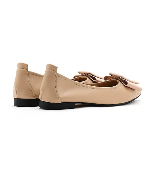 Elyse Bow Buckled Pointed Toe Flats Almond