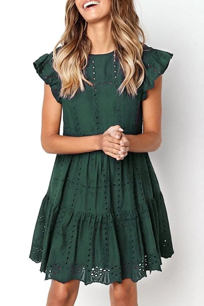 Embroidery Ruffled Babydoll Dress