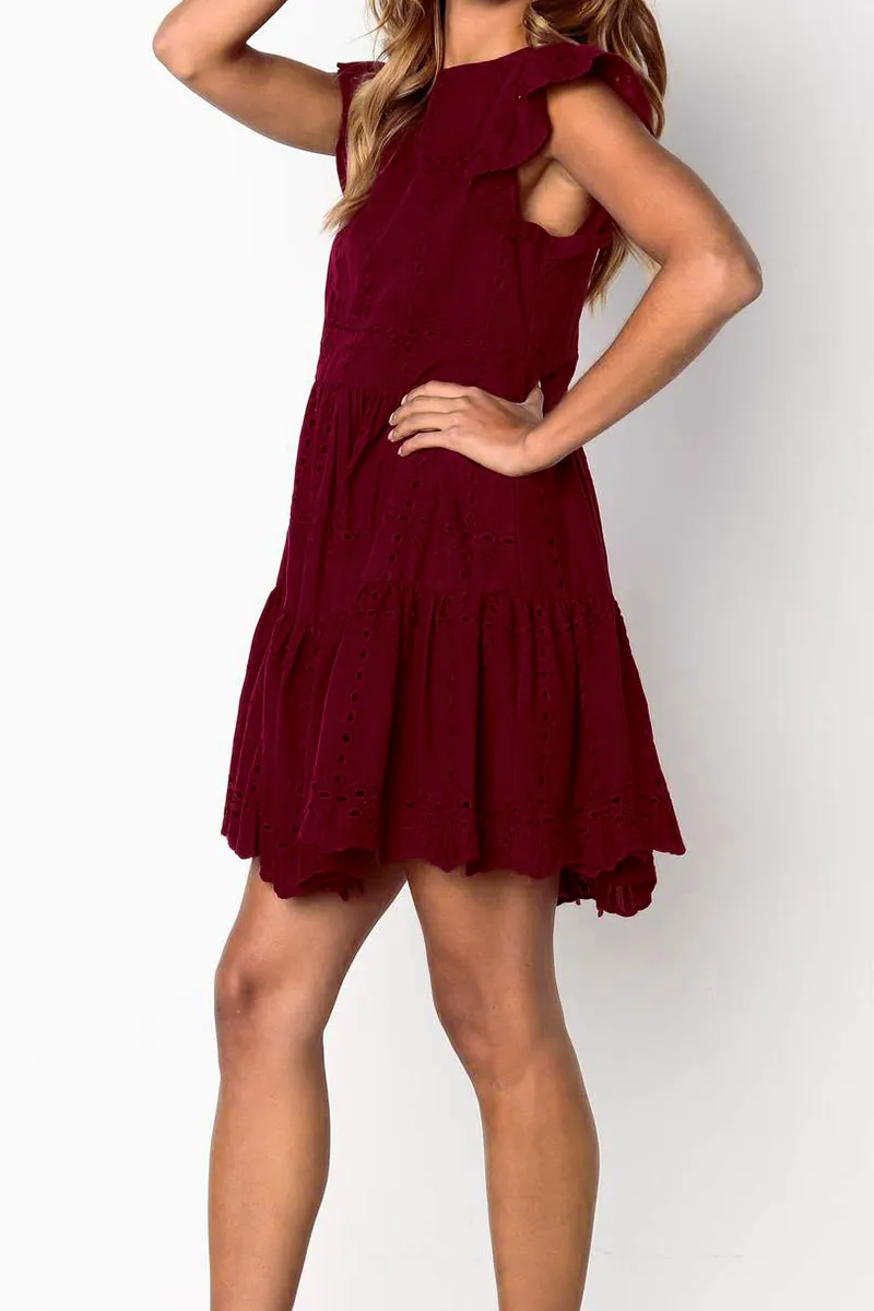 Embroidery Ruffled Babydoll Dress