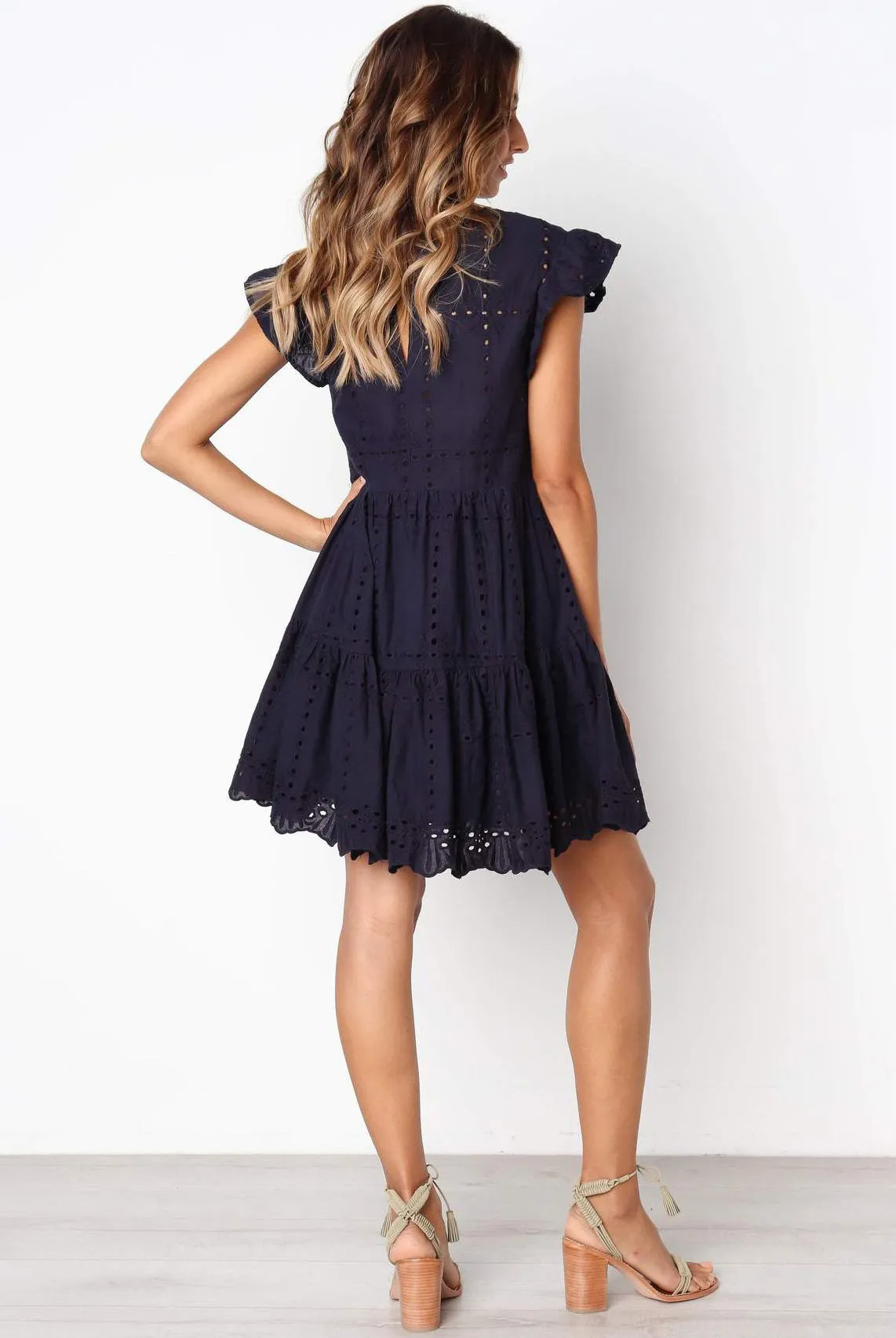 Embroidery Ruffled Babydoll Dress