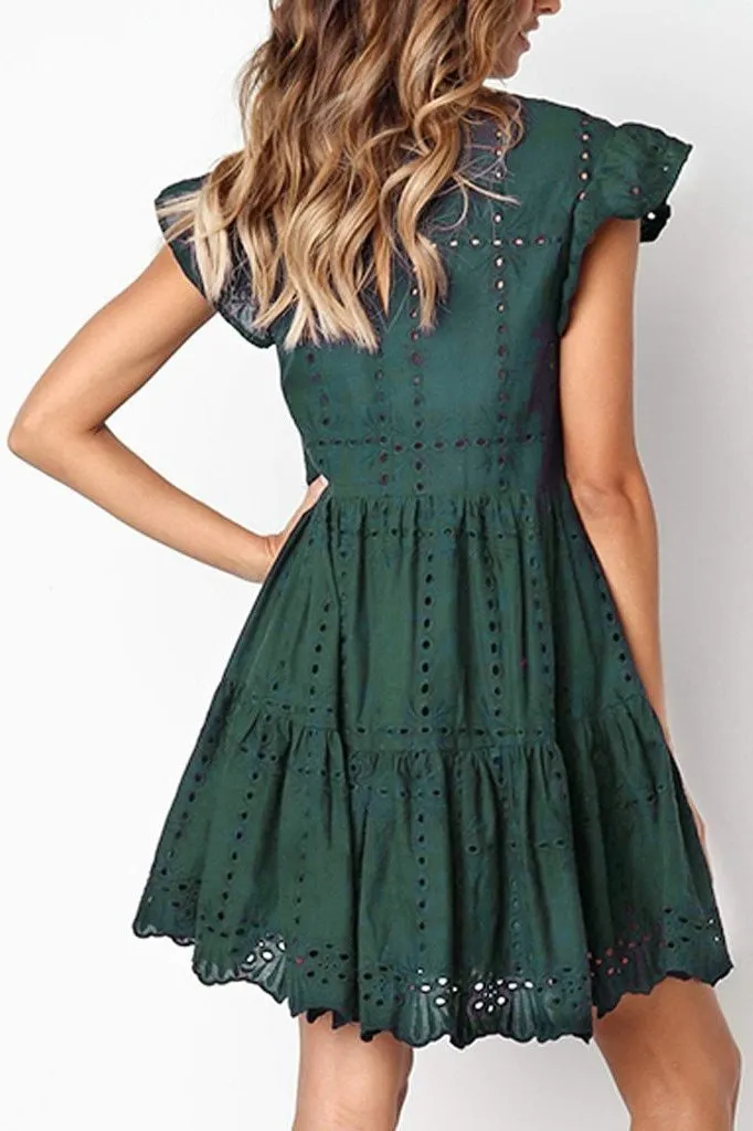 Embroidery Ruffled Babydoll Dress