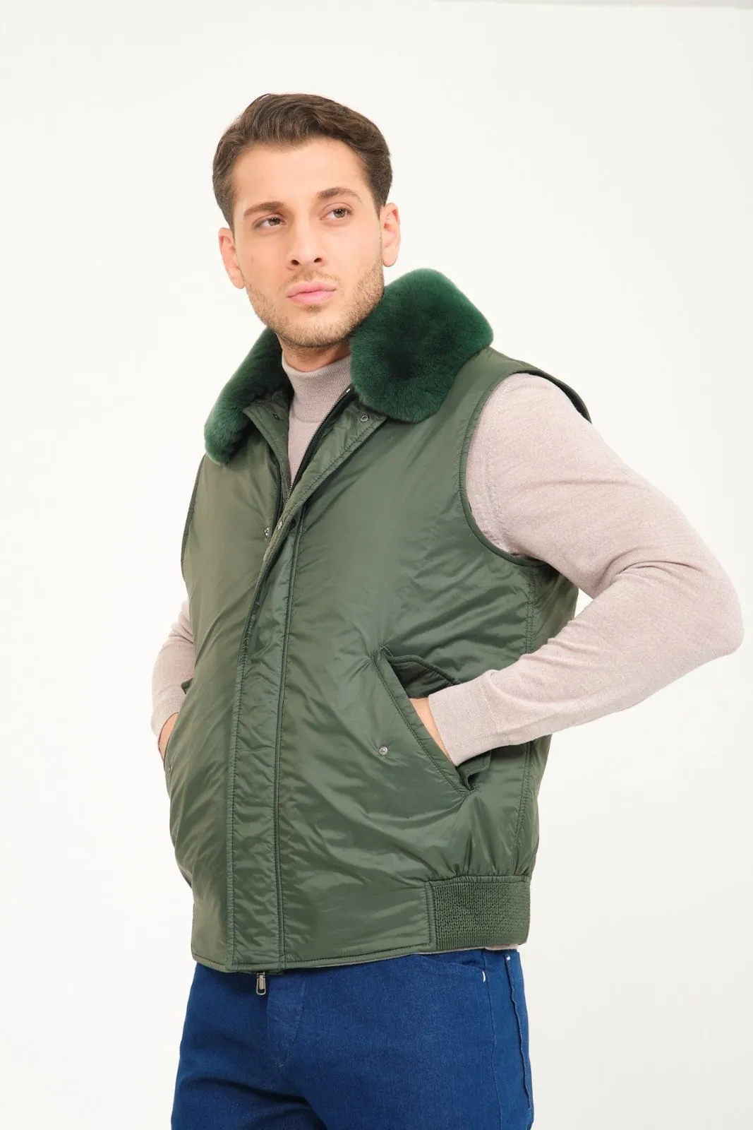 Emerald Green Waterproof & Rex Fur Vest