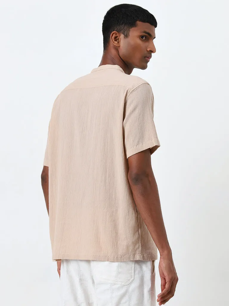 ETA Taupe Crinkle-Textured Relaxed-Fit Cotton Shirt