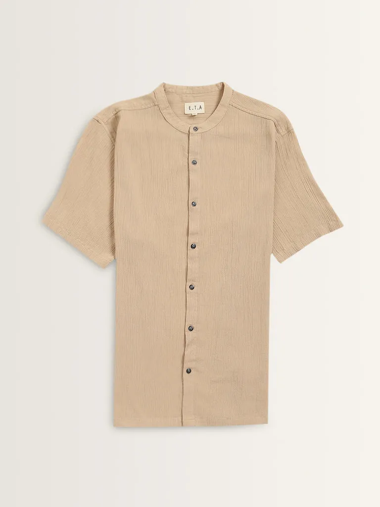 ETA Taupe Crinkle-Textured Relaxed-Fit Cotton Shirt