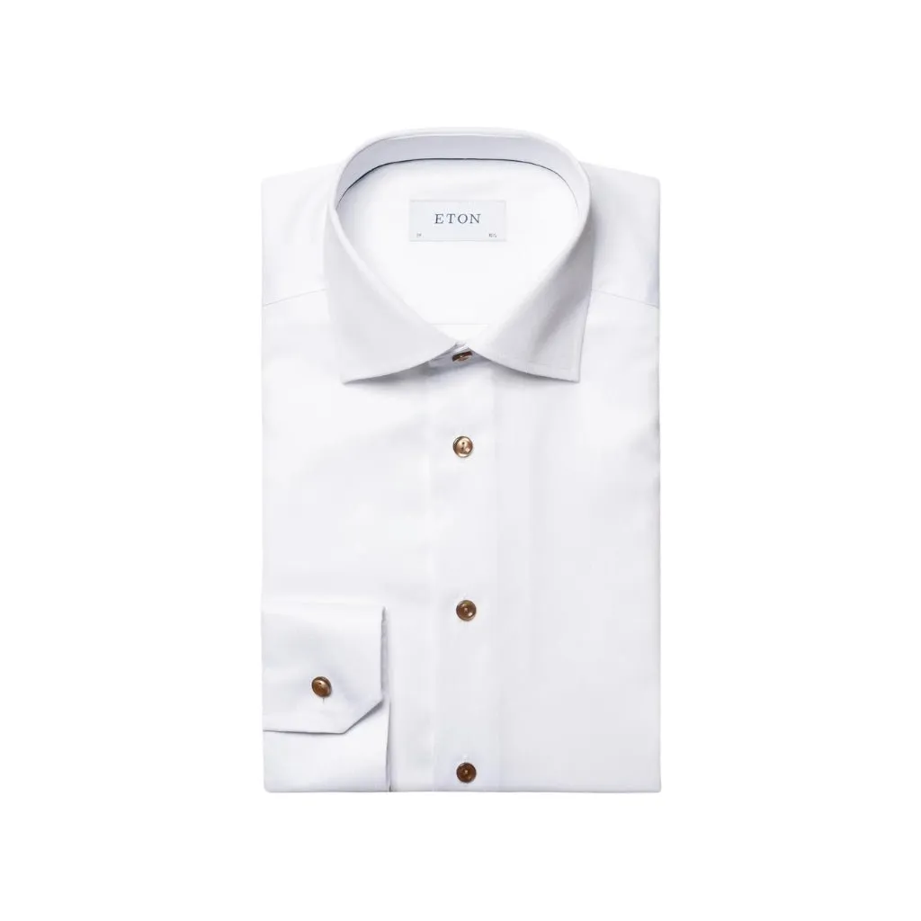 ETON Twill Long Sleeve Shirt Single Cuff Classic Fit WHITE