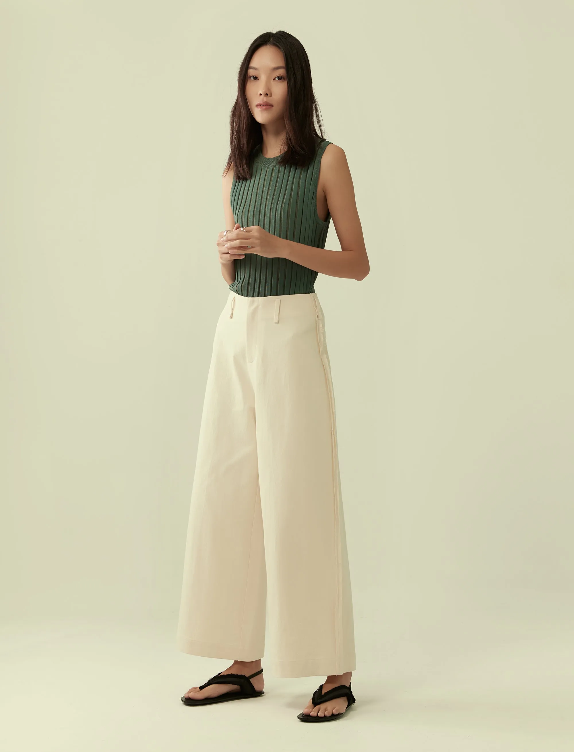 exposed seam wide legged trousers