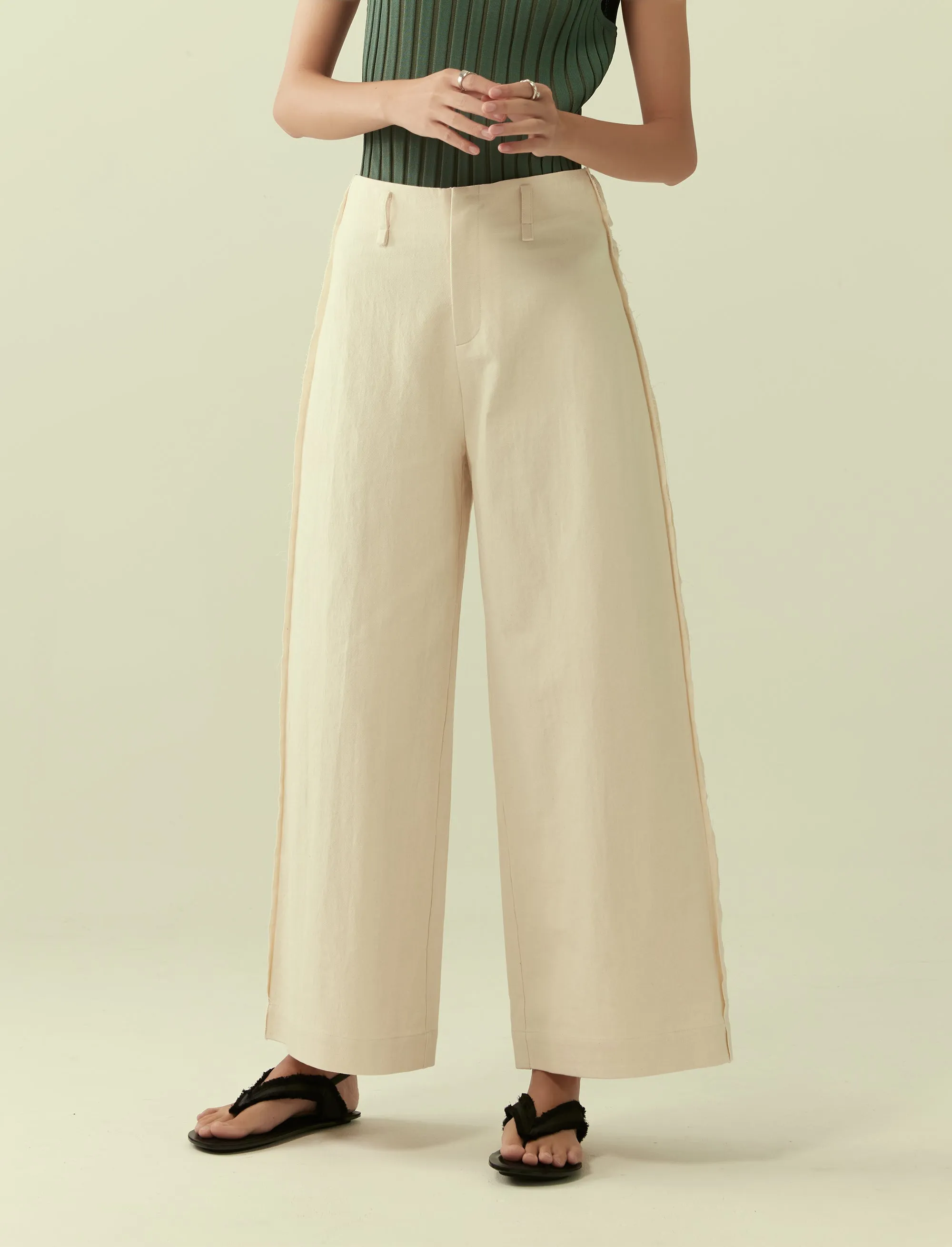 exposed seam wide legged trousers