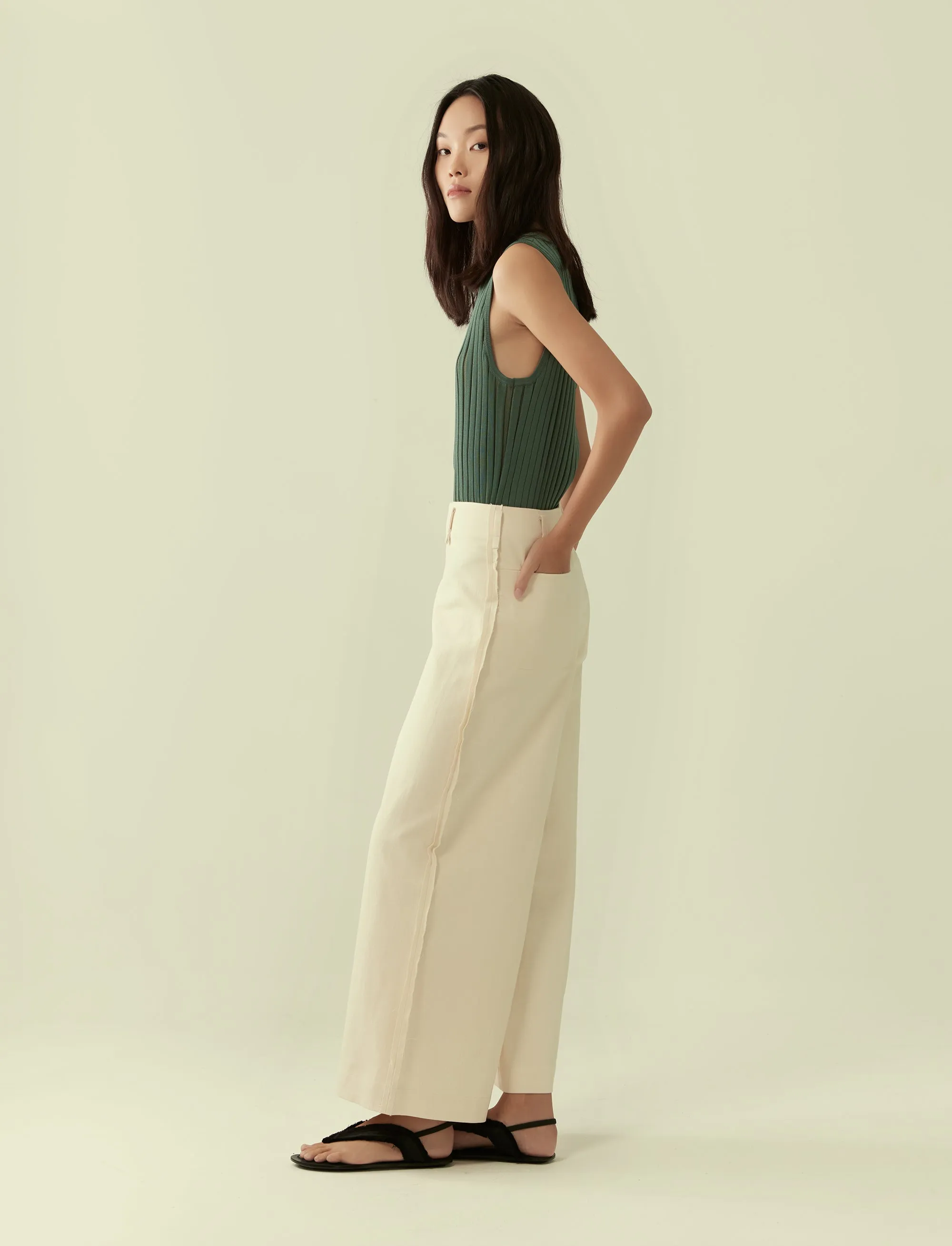 exposed seam wide legged trousers