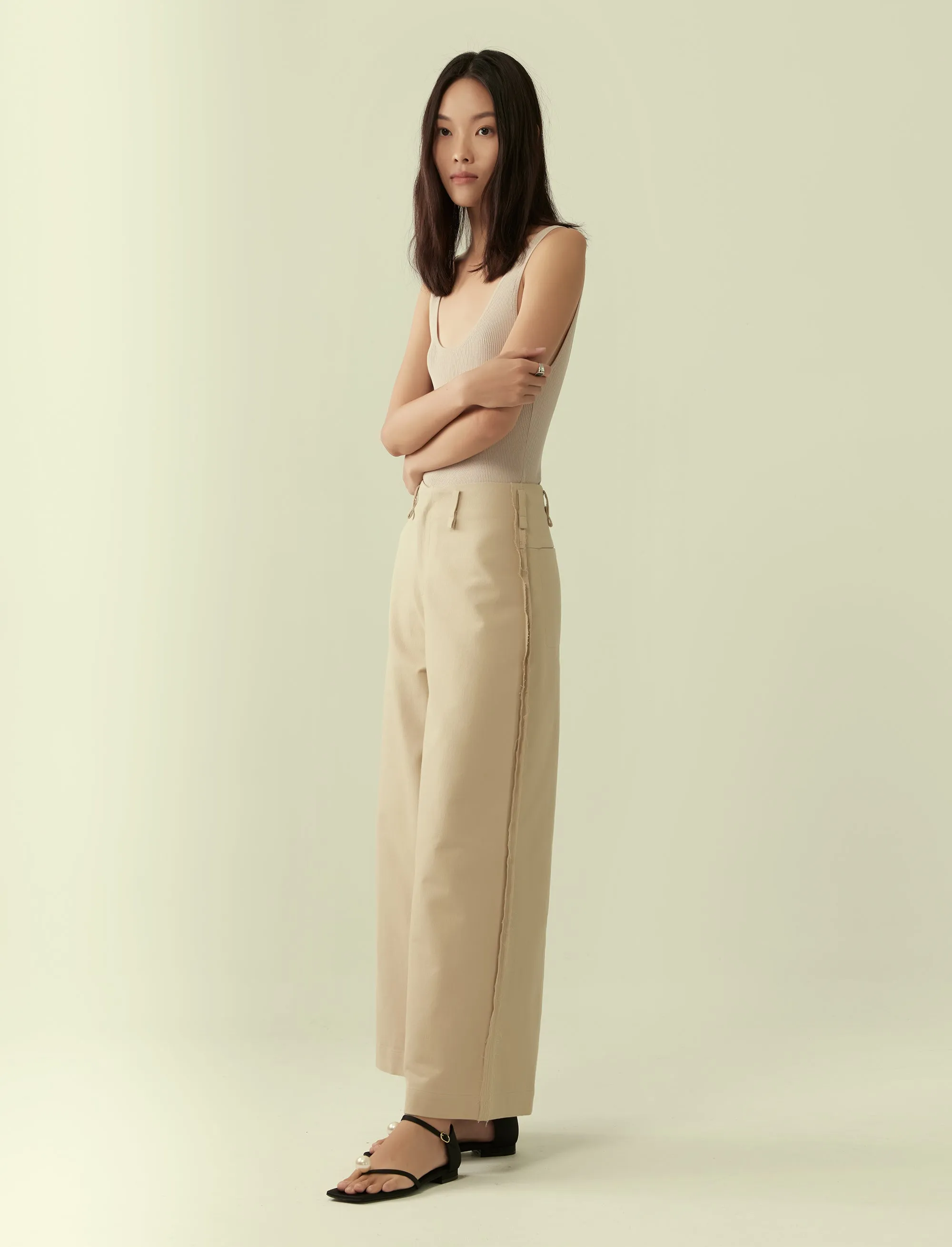 exposed seam wide legged trousers