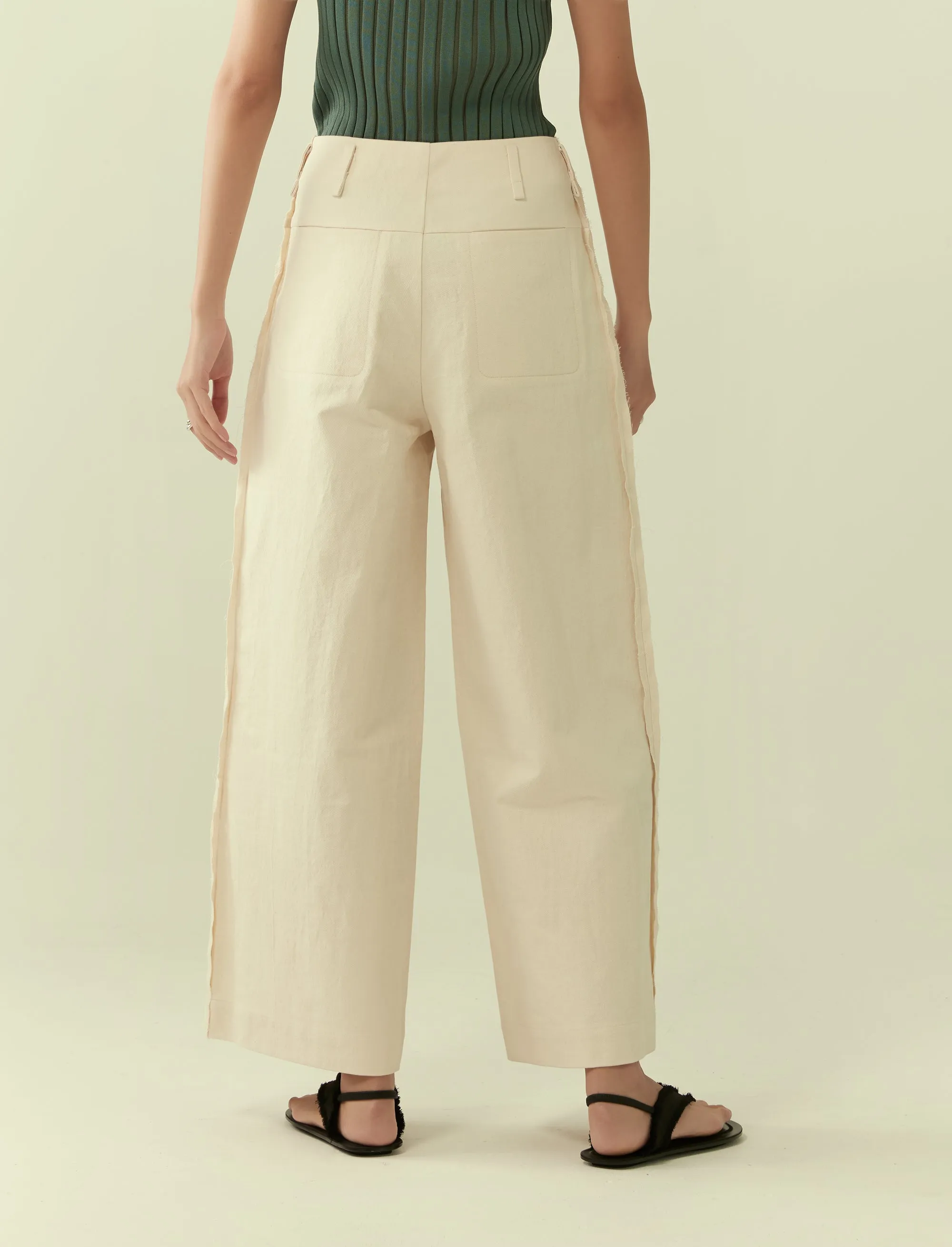 exposed seam wide legged trousers