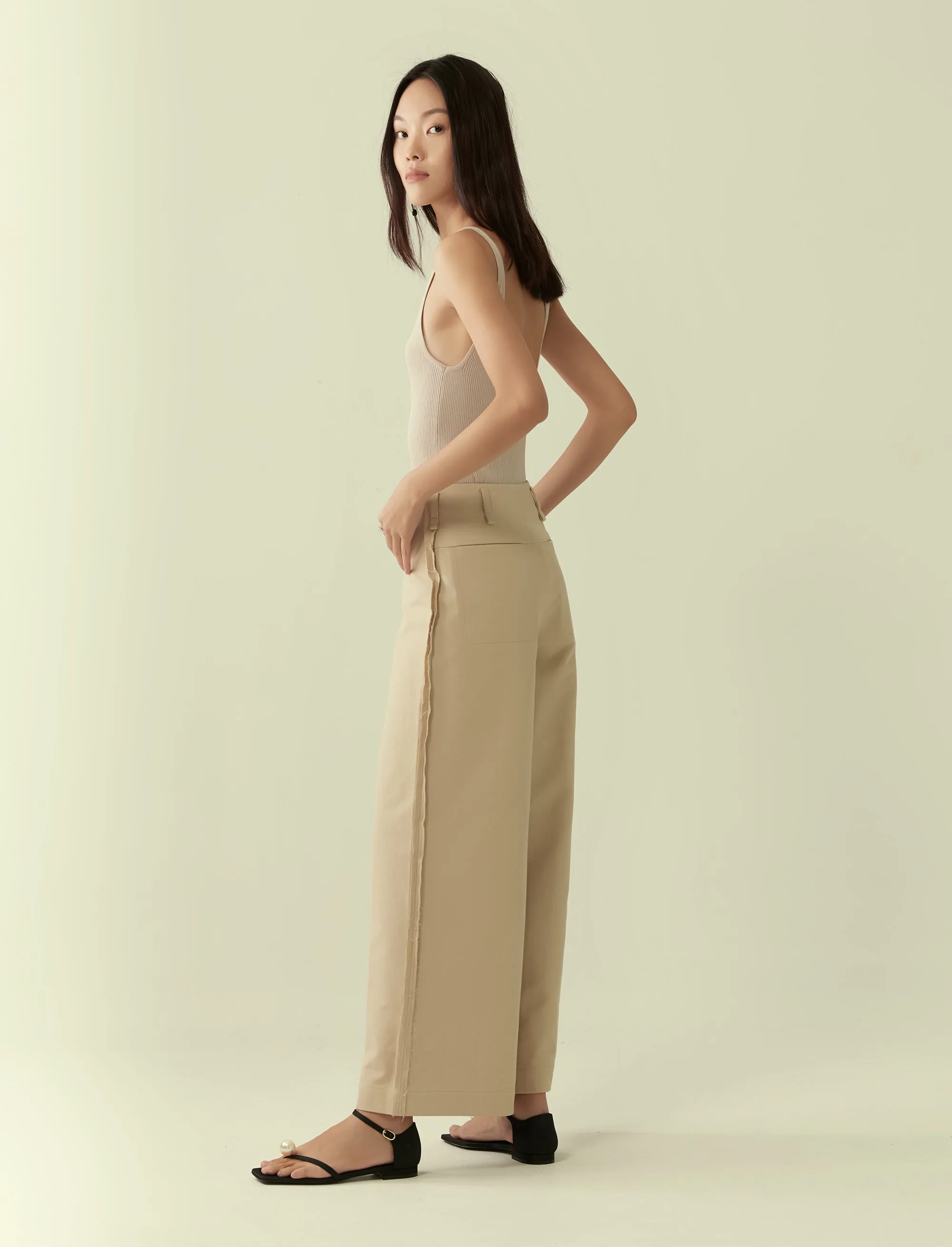 exposed seam wide legged trousers