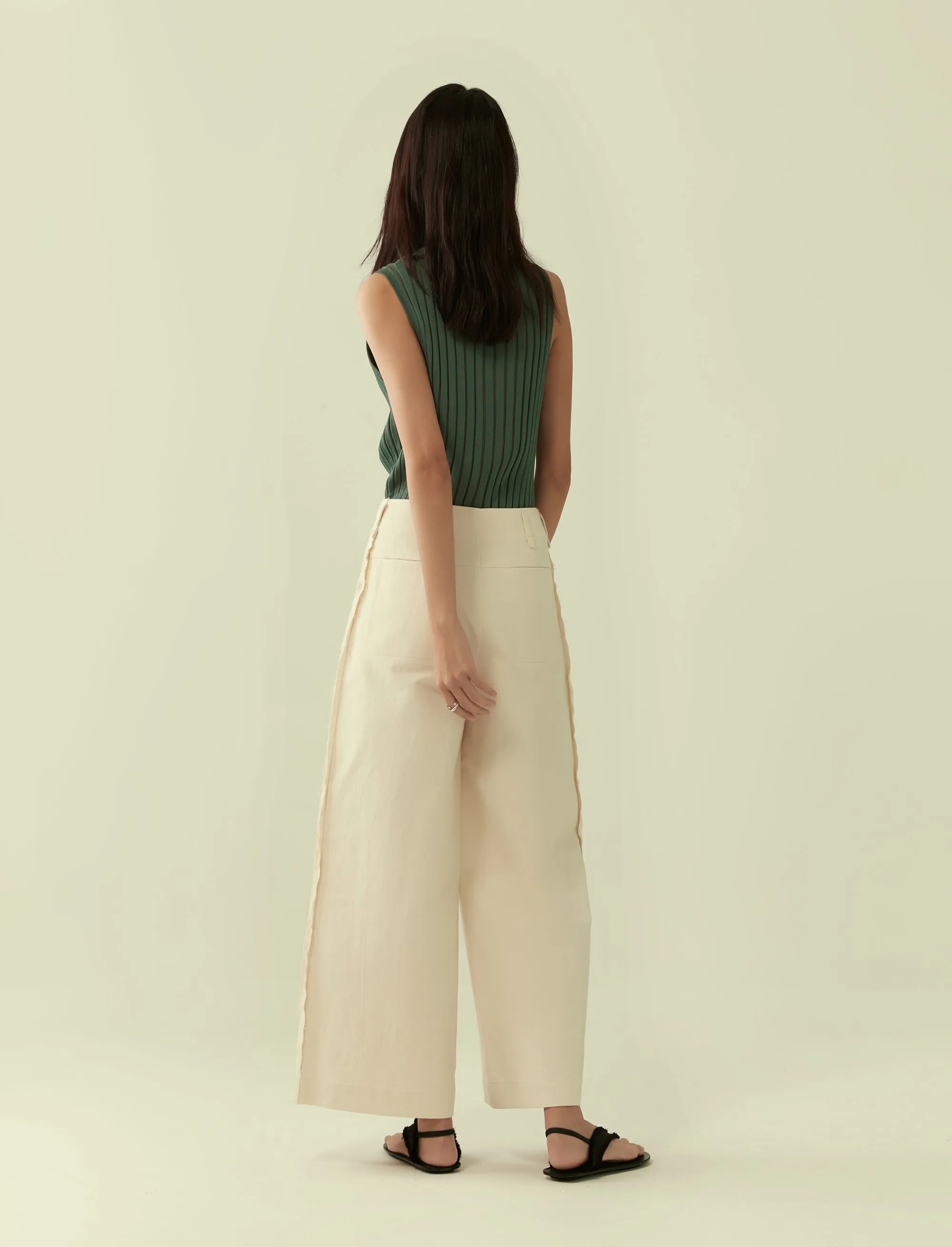 exposed seam wide legged trousers