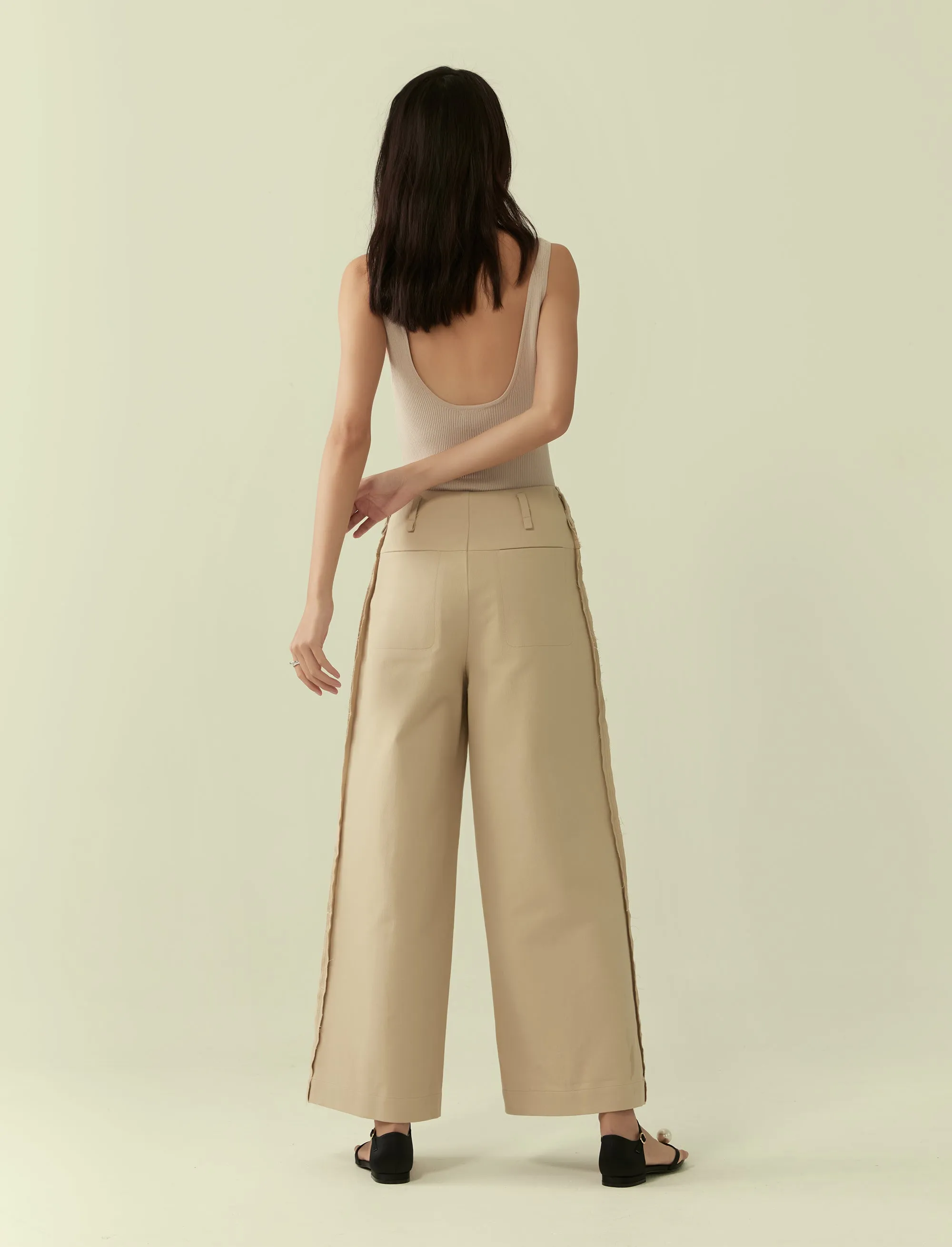 exposed seam wide legged trousers