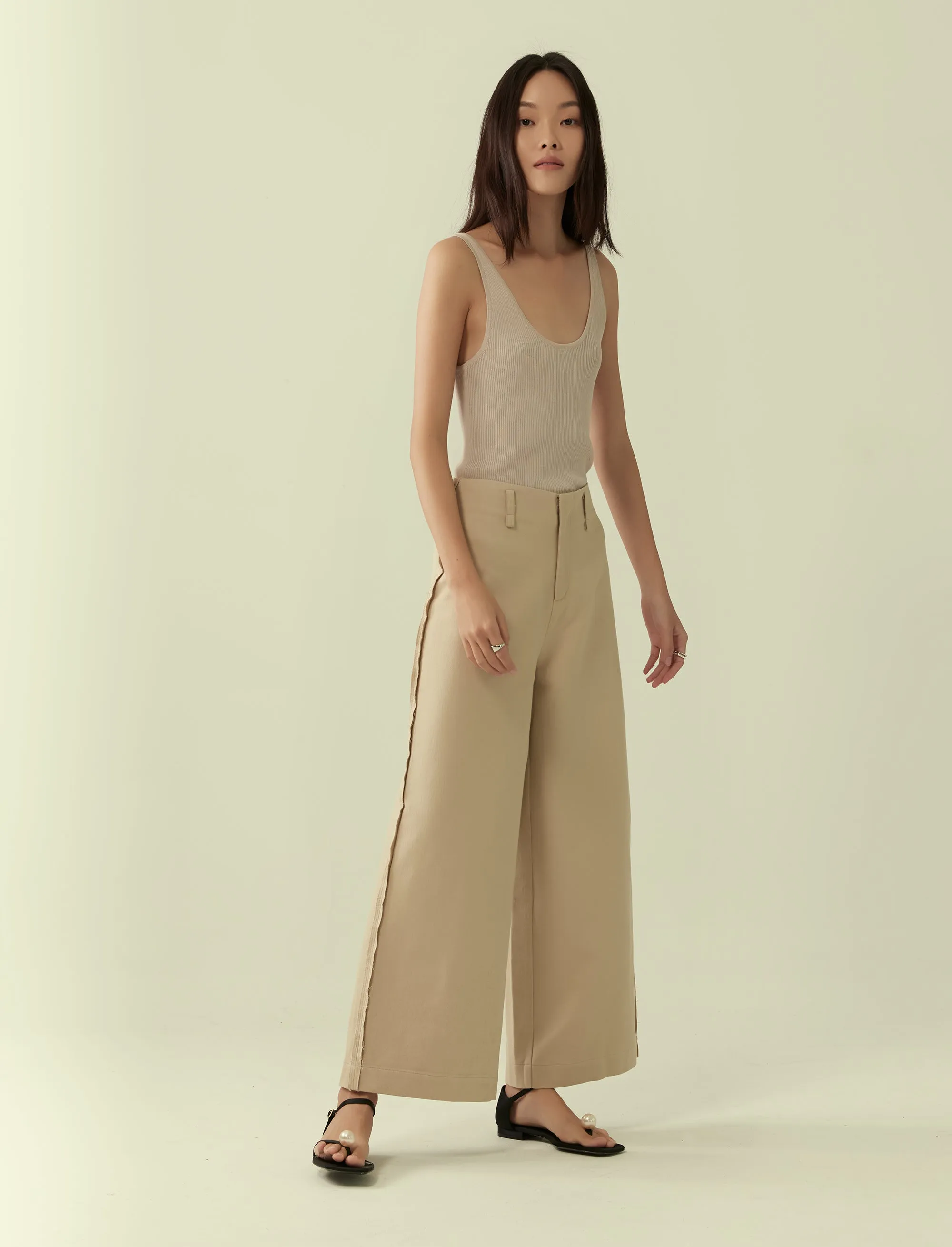 exposed seam wide legged trousers