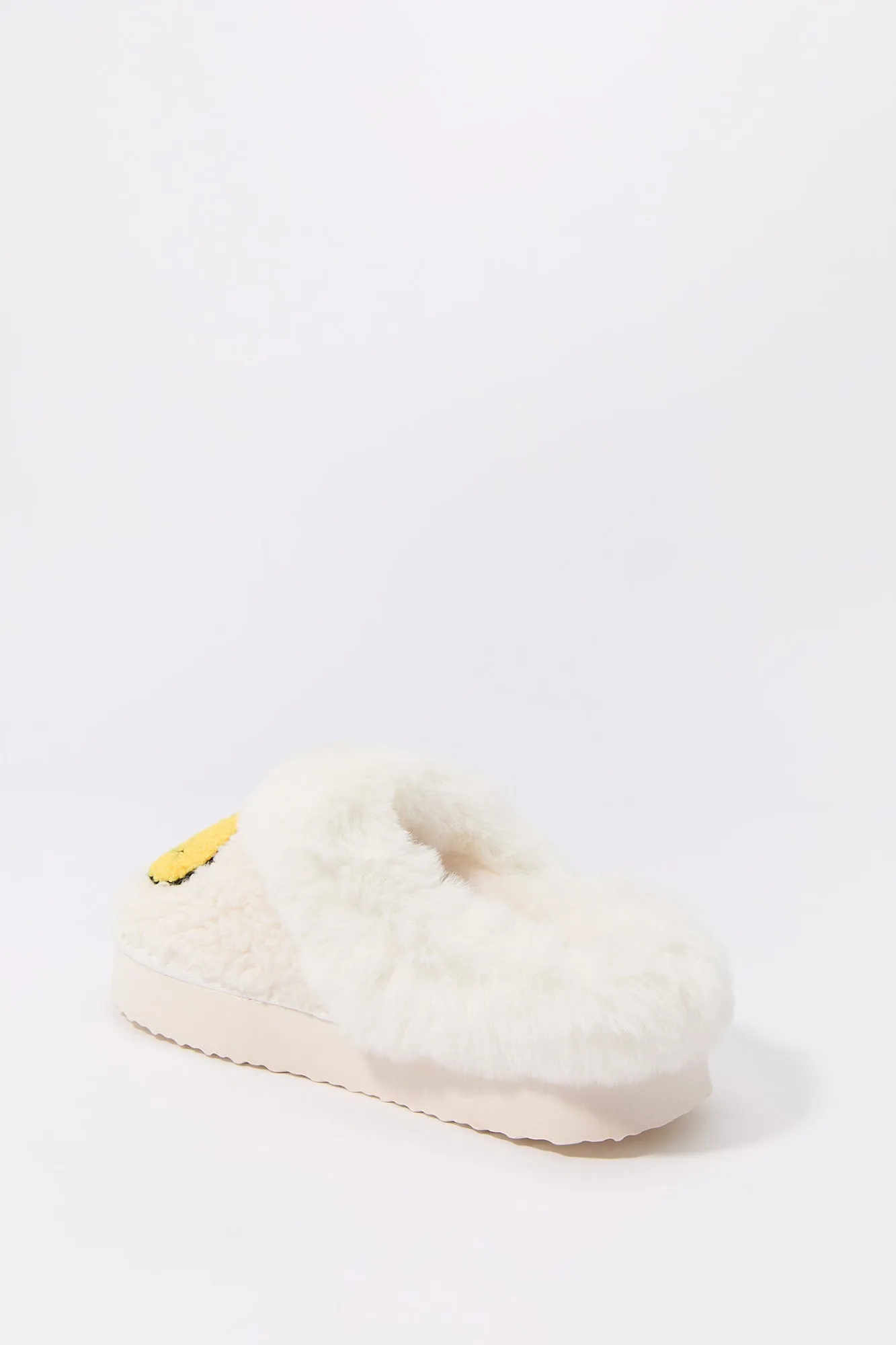 Faux Fur Collared Happy Face Slipper